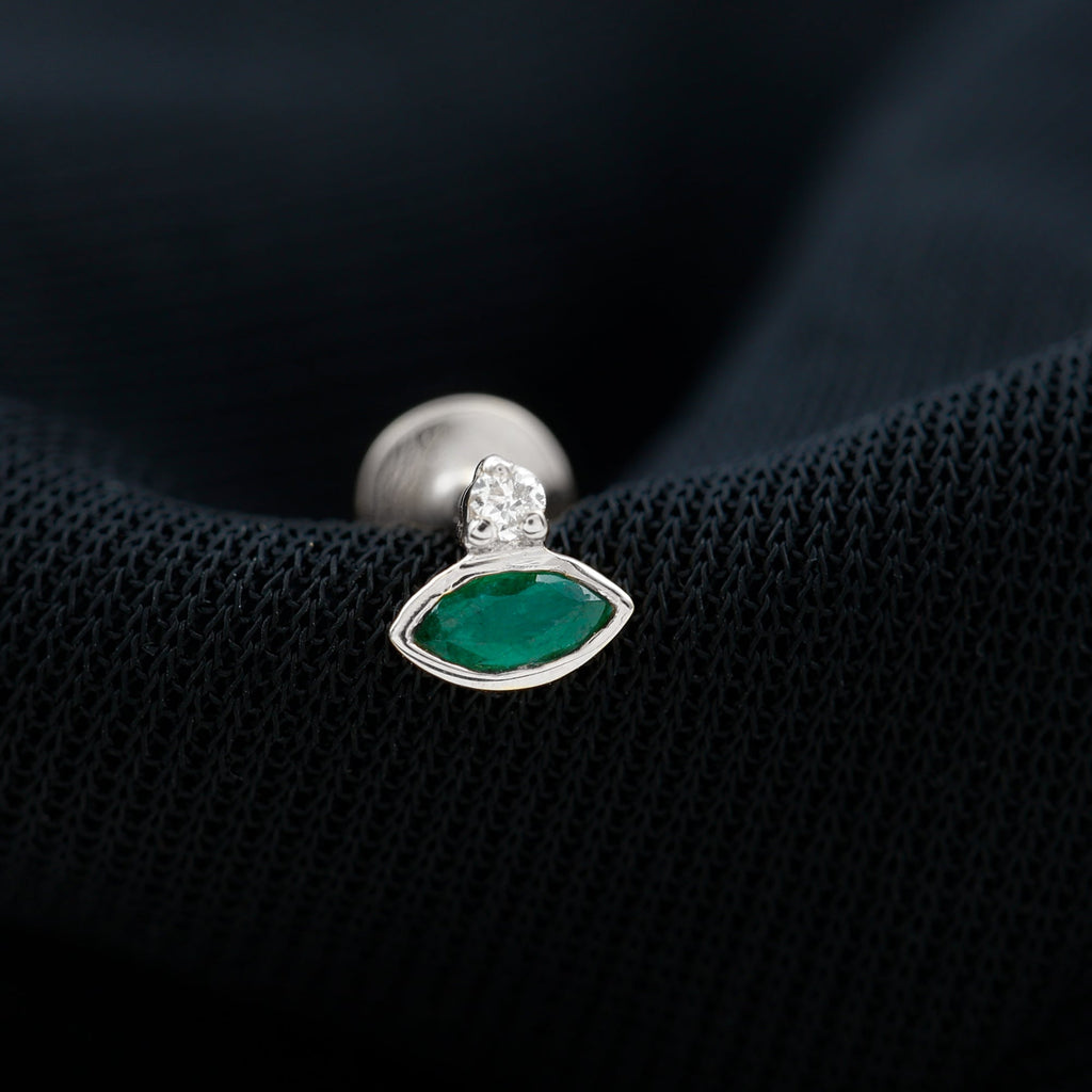 Marquise Cut Created Emerald Helix Earring with Moissanite