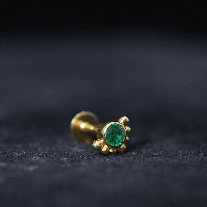Dainty Round Emerald Tragus Earring Gold