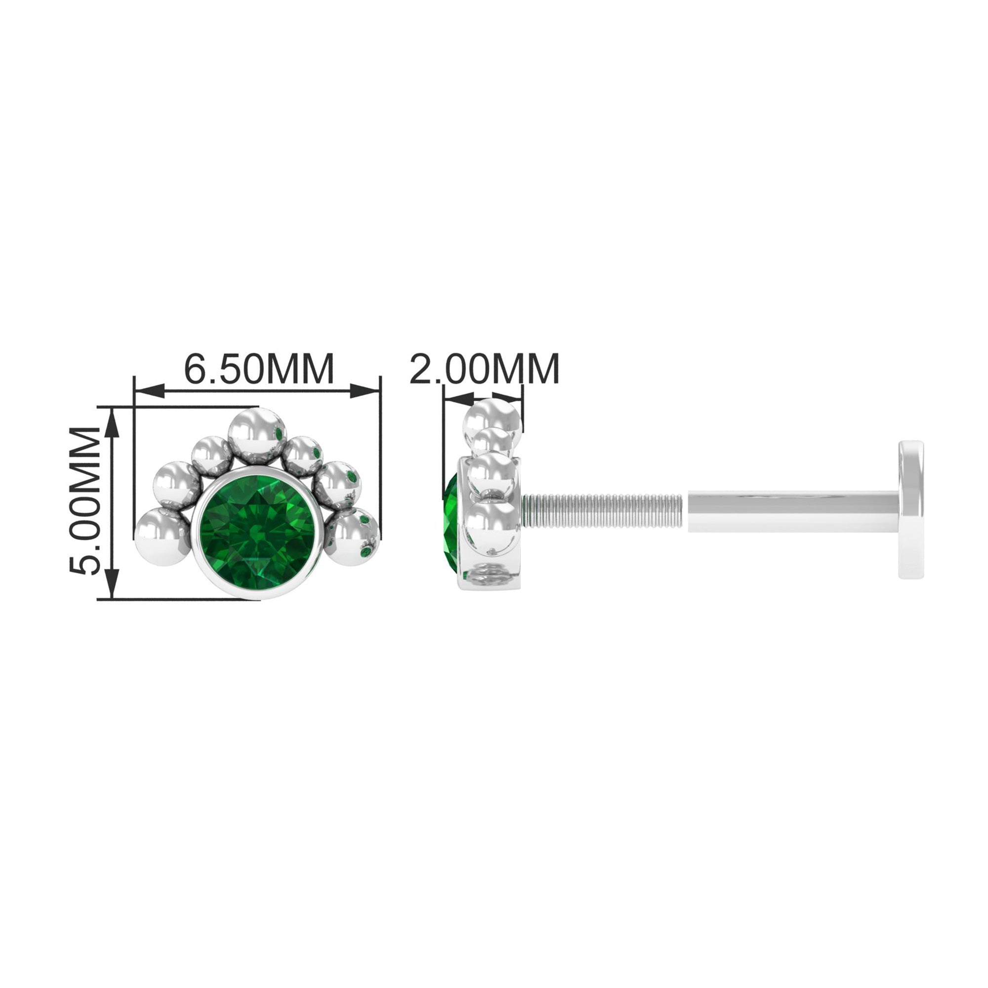 Dainty Round Emerald Tragus Earring Gold