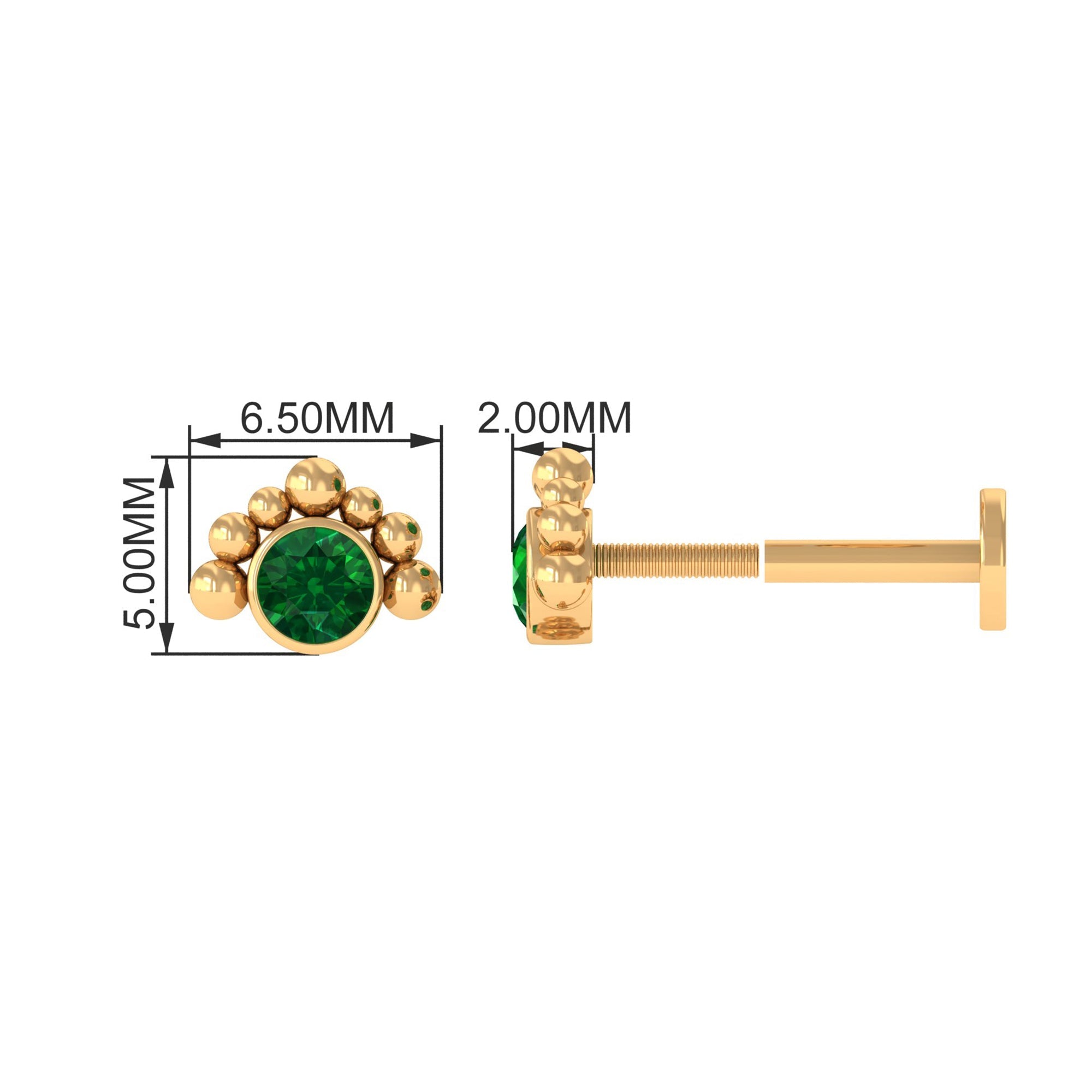 Dainty Round Emerald Tragus Earring Gold