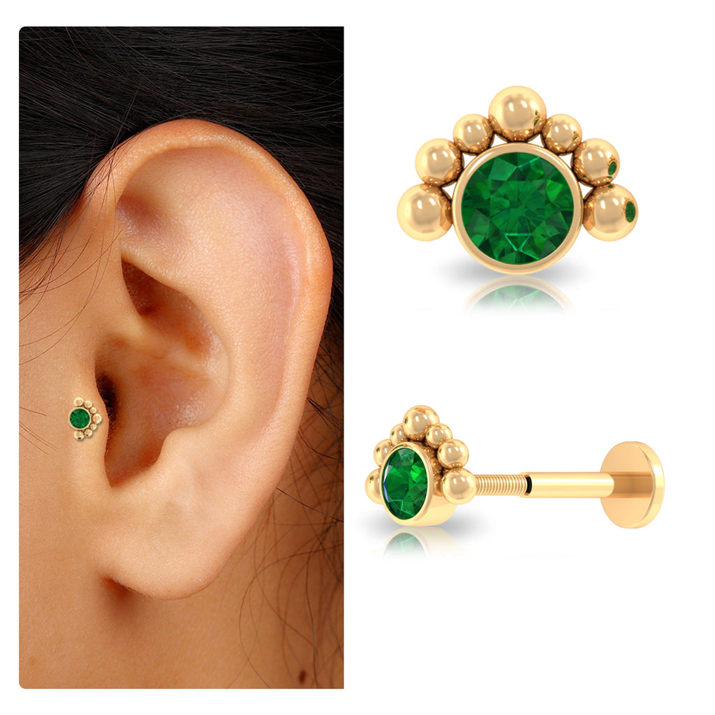 Dainty Round Emerald Tragus Earring Gold