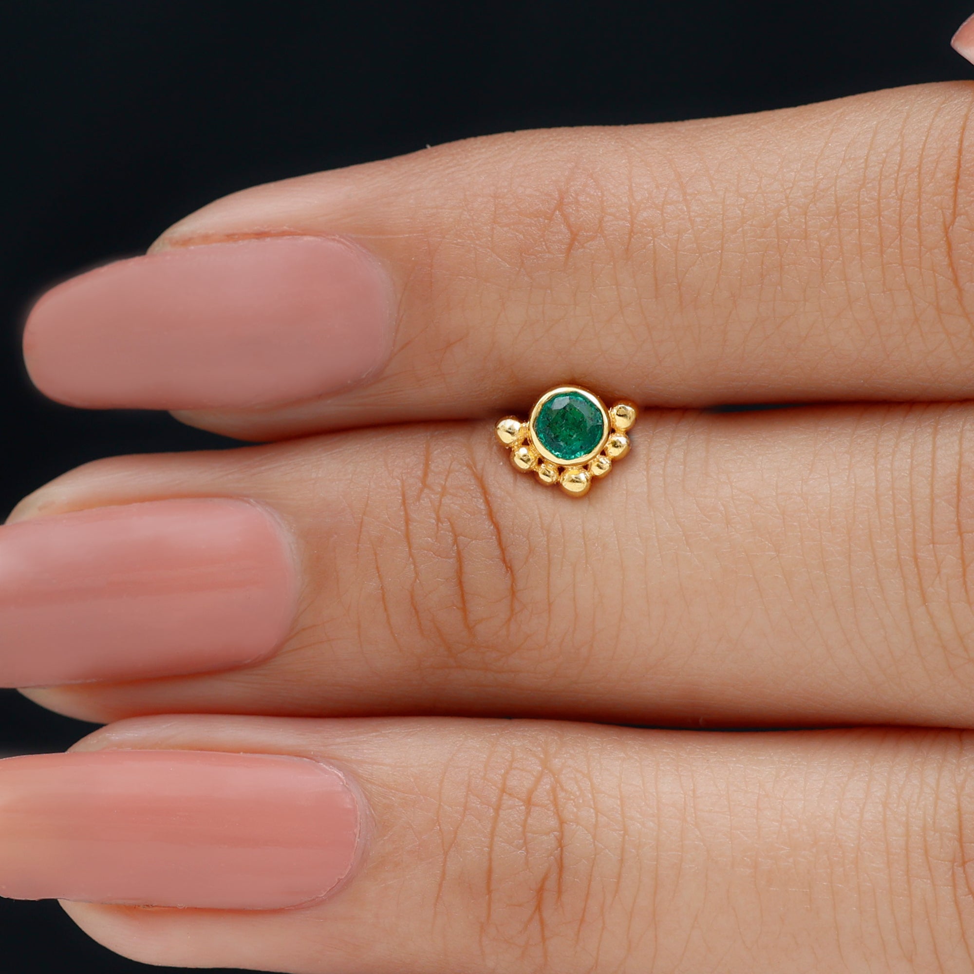 Dainty Round Emerald Tragus Earring Gold