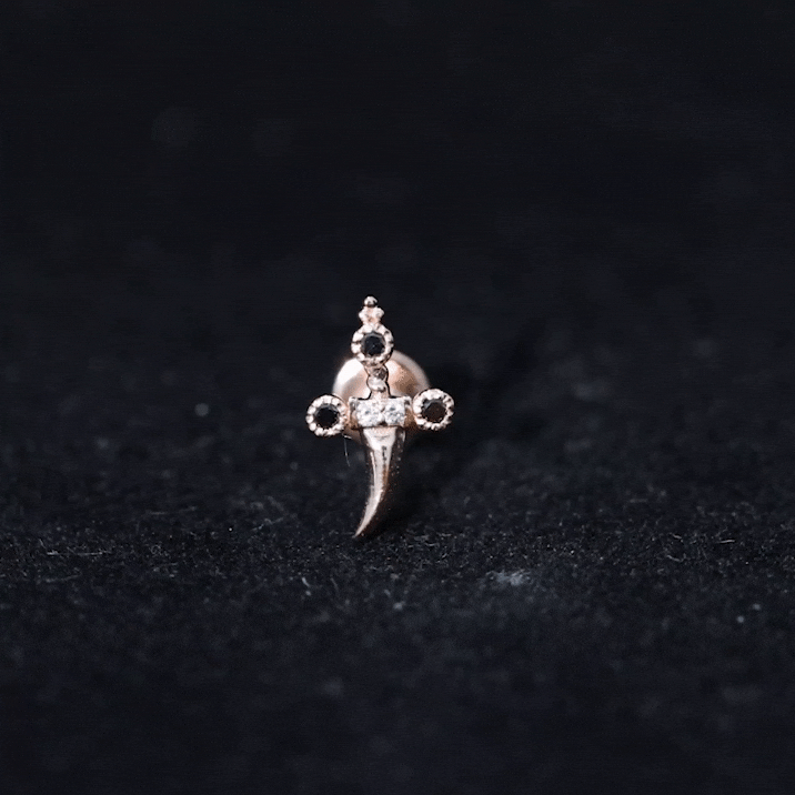 Real Black and White Diamond Dagger Helix Earring