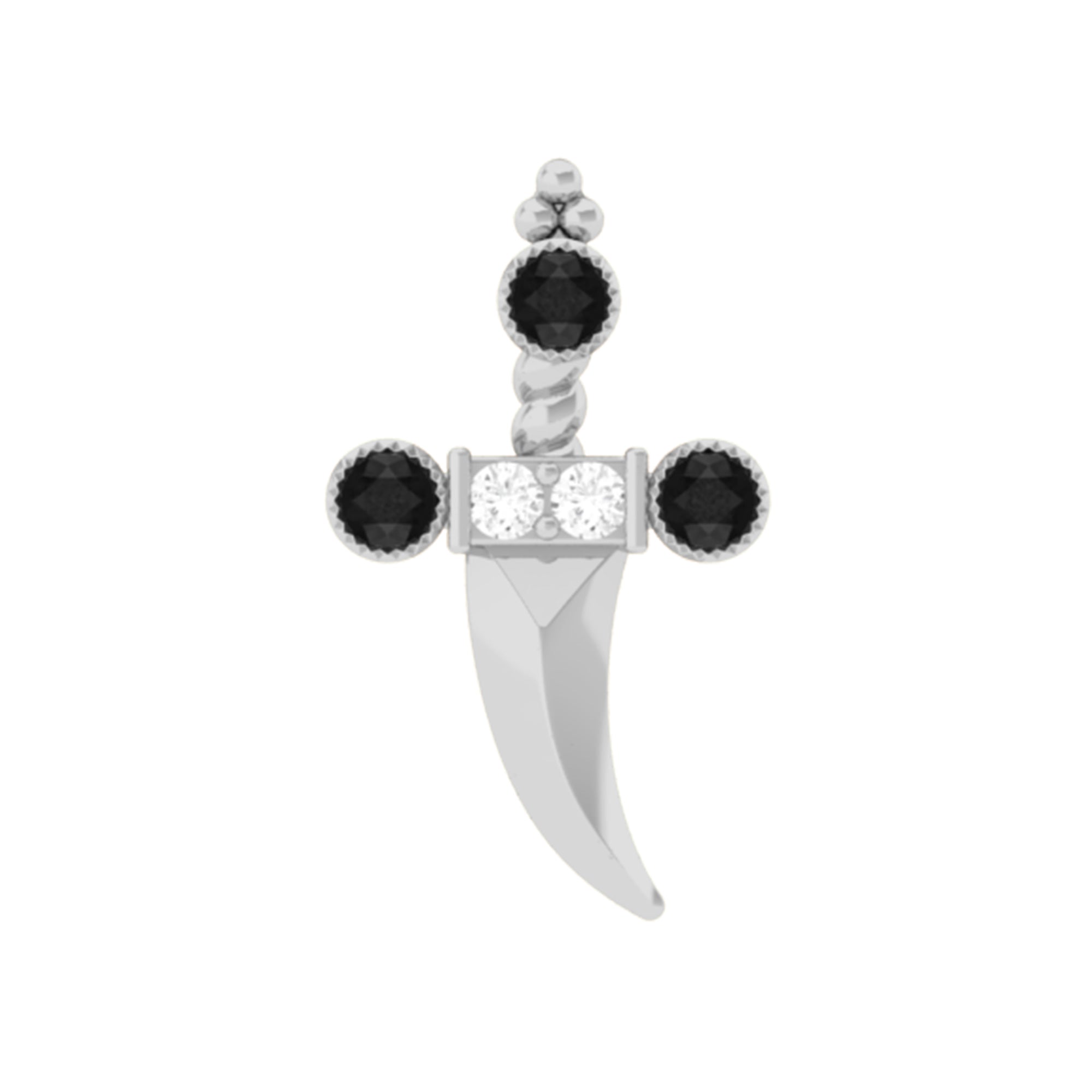 Real Black and White Diamond Dagger Helix Earring