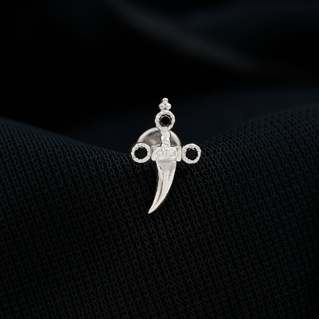 Real Black and White Diamond Dagger Helix Earring