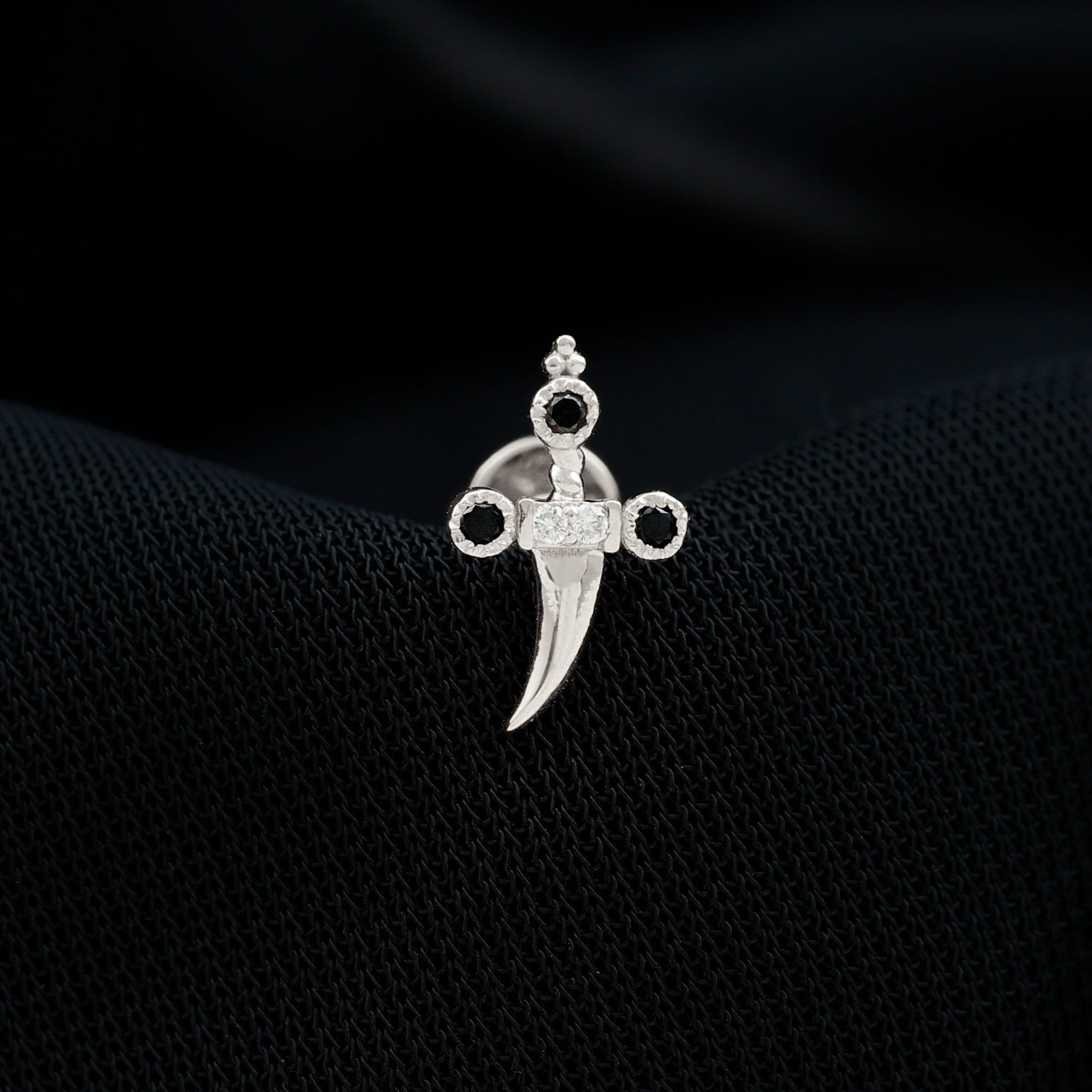 Real Black and White Diamond Dagger Helix Earring