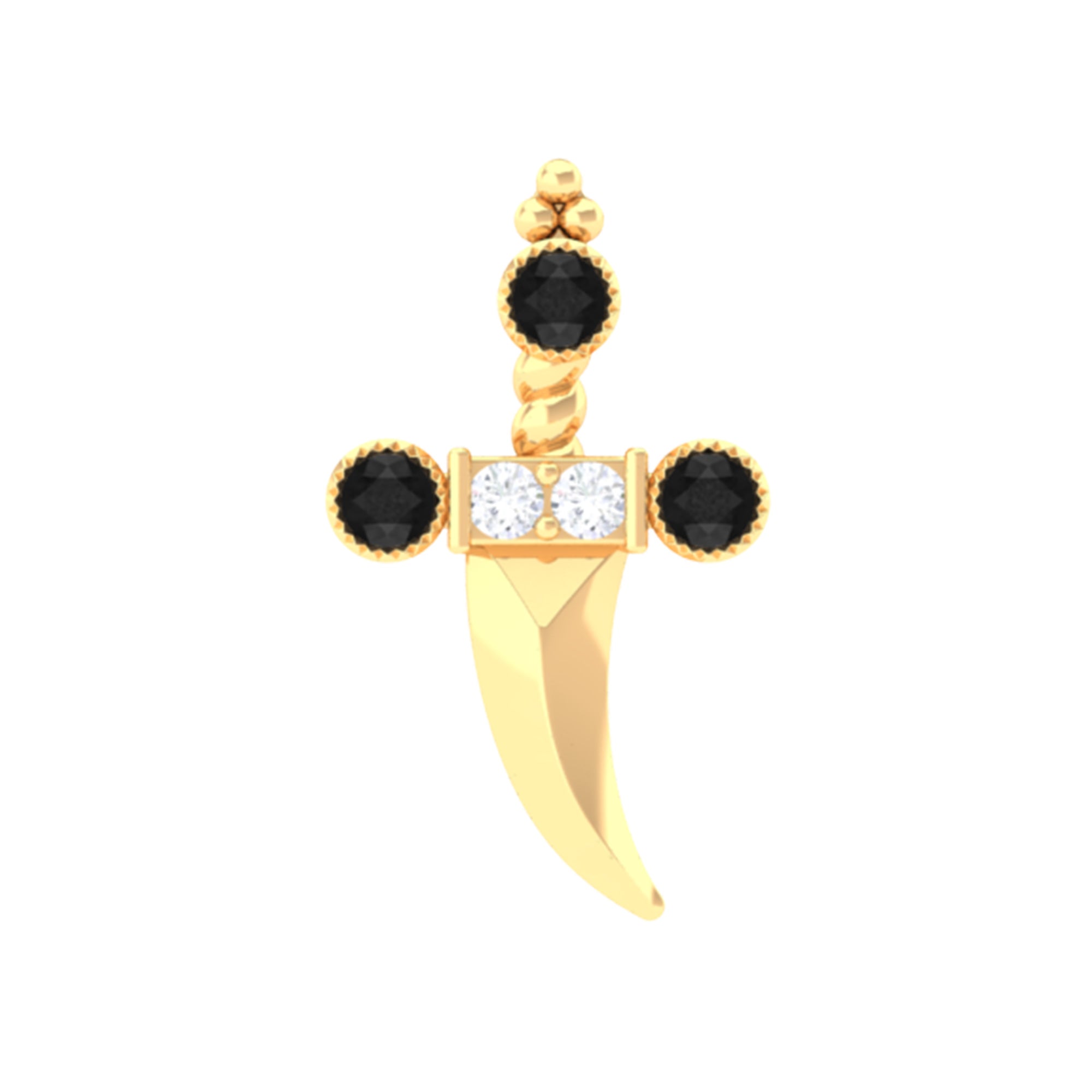 Real Black and White Diamond Dagger Helix Earring