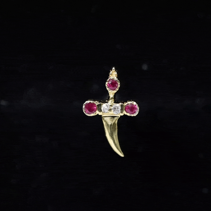 Real Ruby and Diamond Dagger Helix Earring in Gold