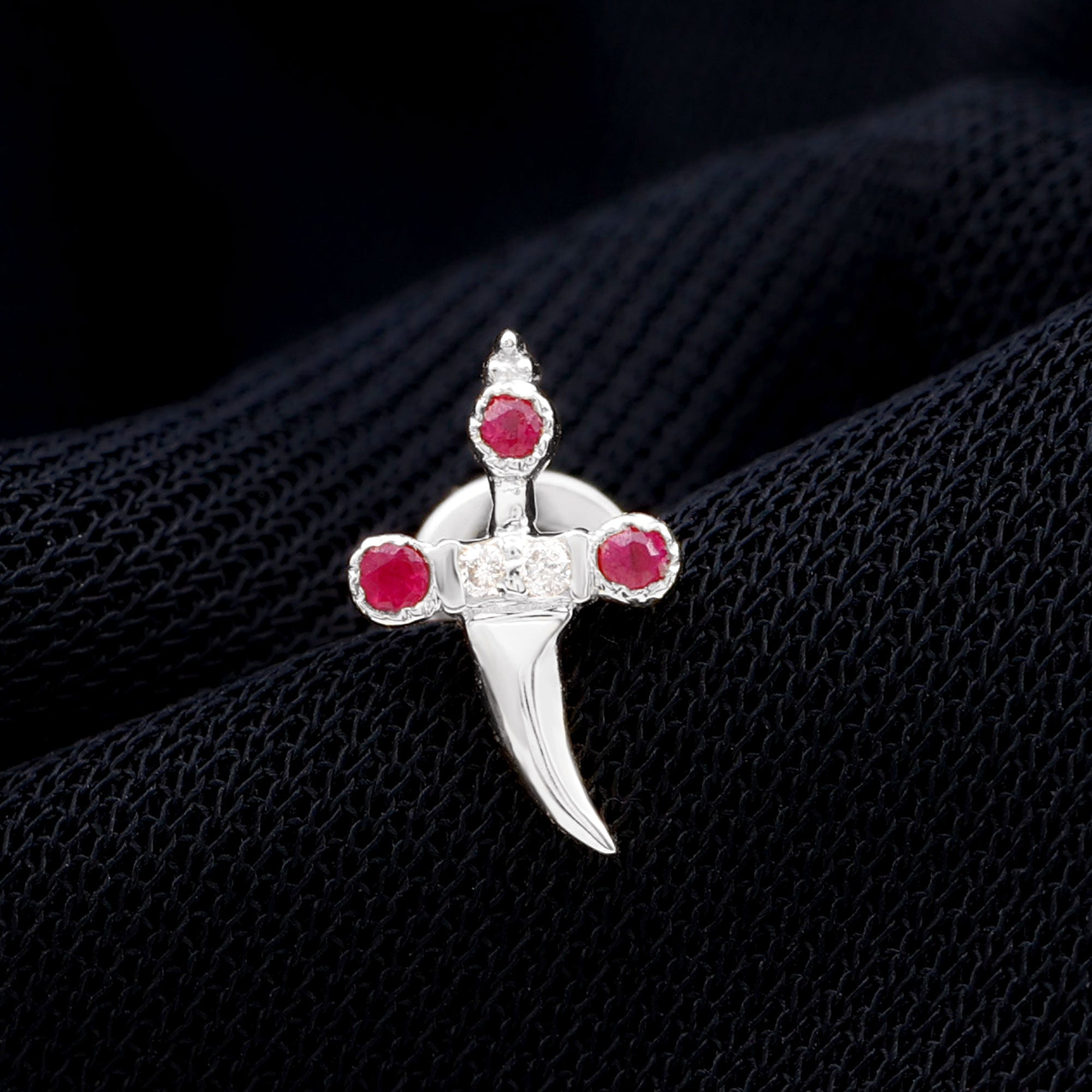 Real Ruby and Diamond Dagger Helix Earring in Gold