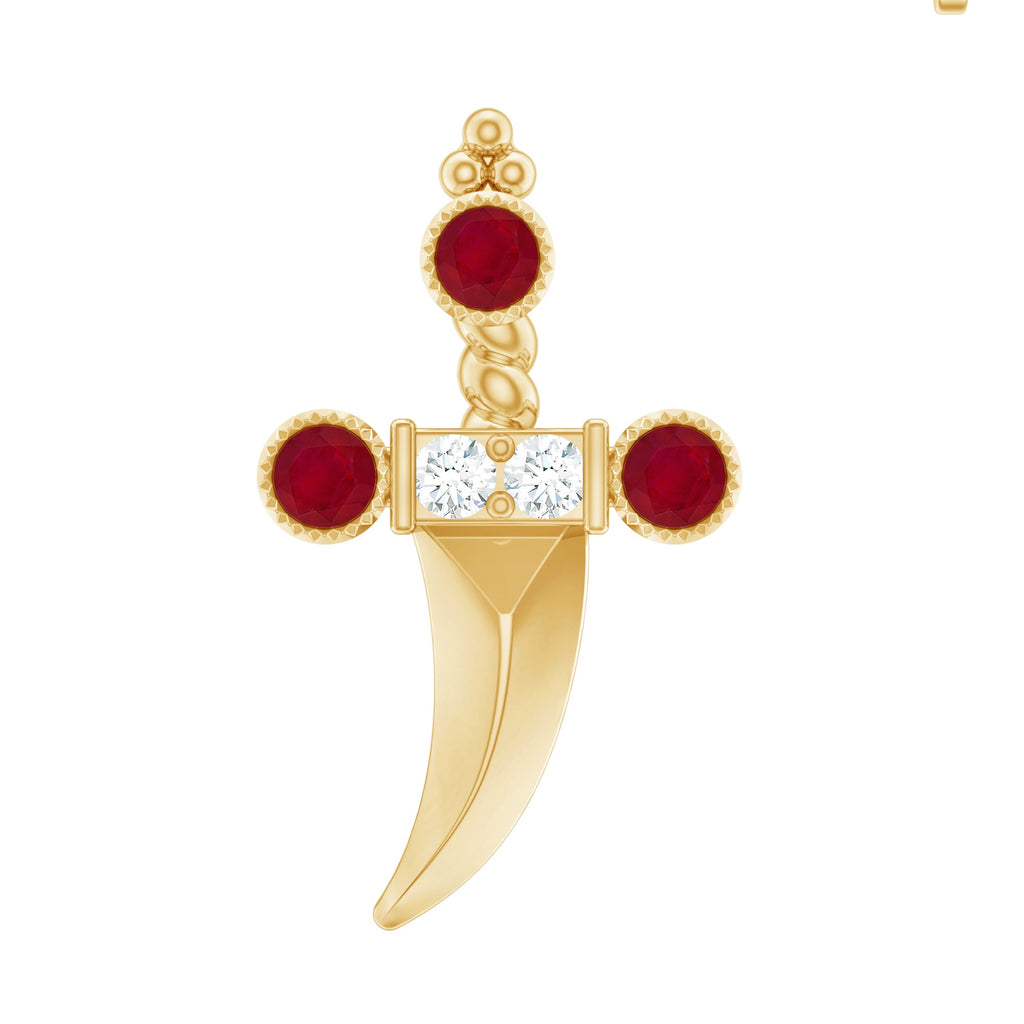 Real Ruby and Diamond Dagger Helix Earring in Gold