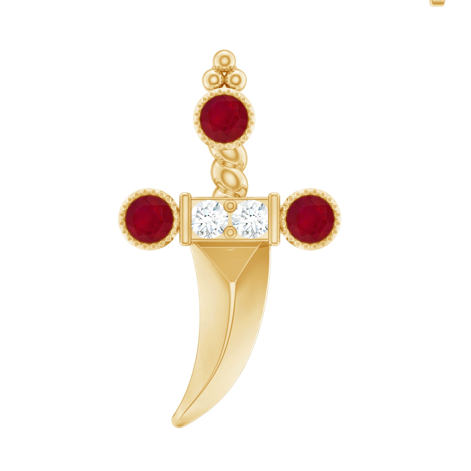 Real Ruby and Diamond Dagger Helix Earring in Gold