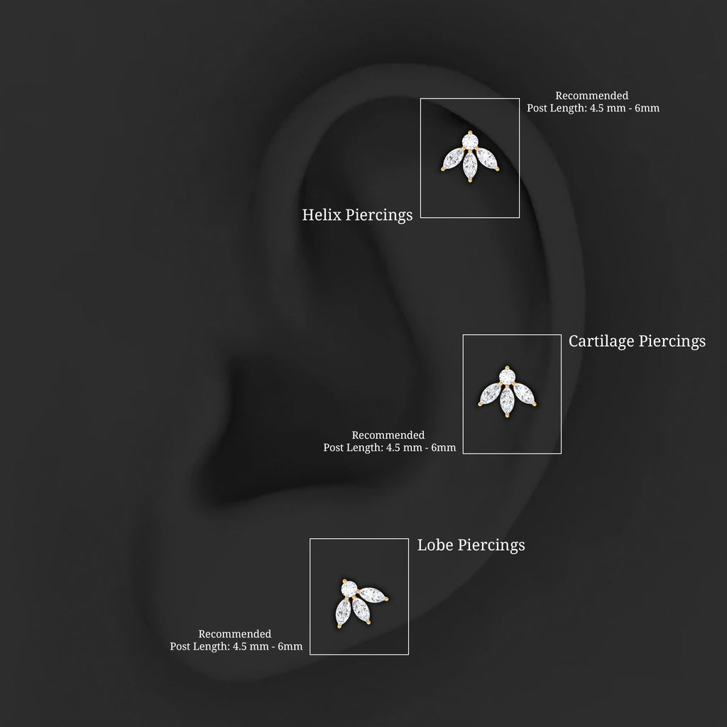 Marquise Shape Diamond Leaf Earring for Helix Piercing