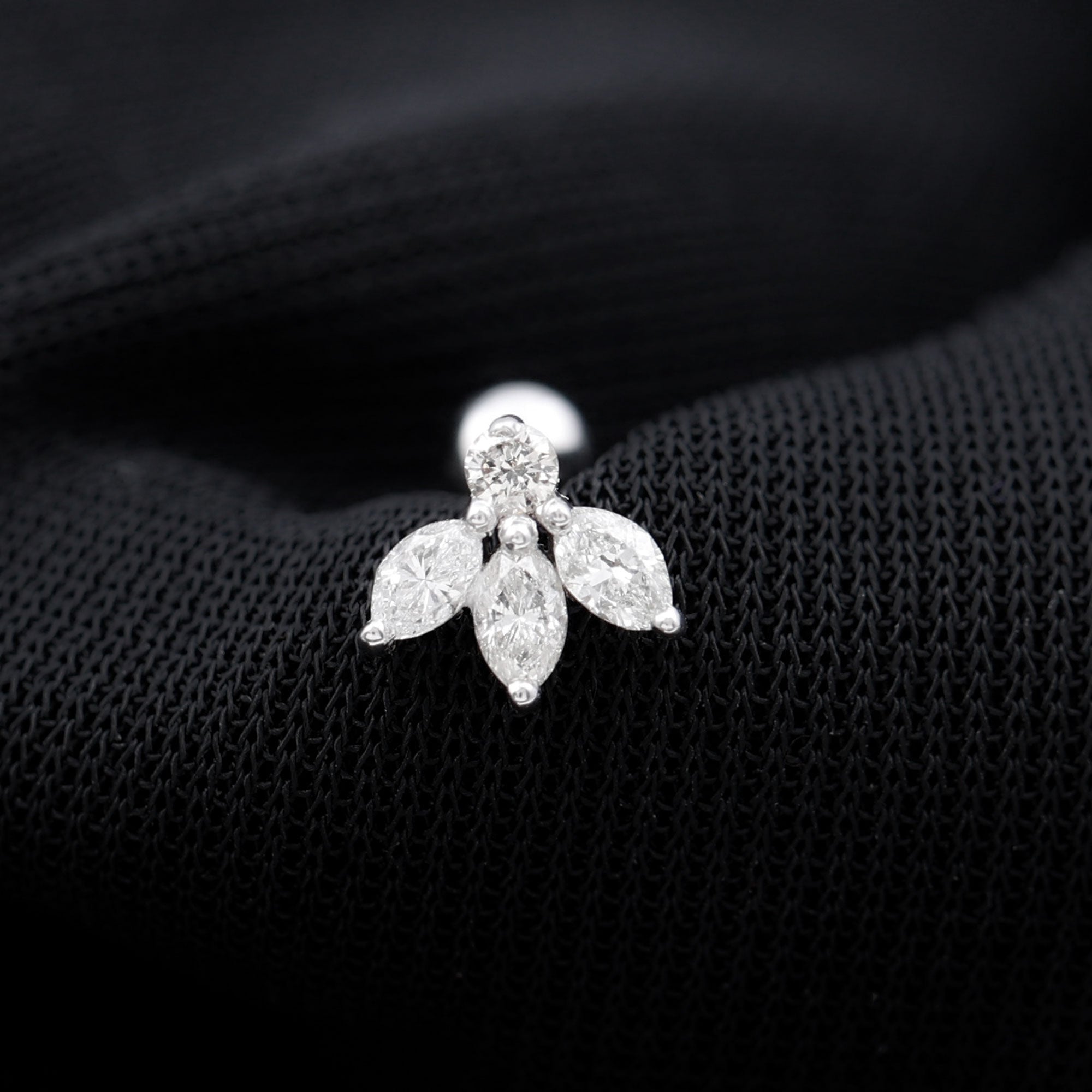 Marquise Shape Diamond Leaf Earring for Helix Piercing