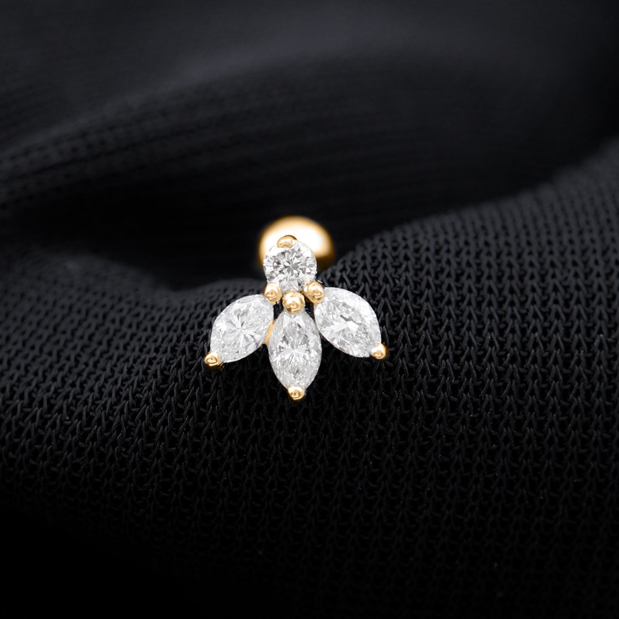 Marquise Shape Diamond Leaf Earring for Helix Piercing