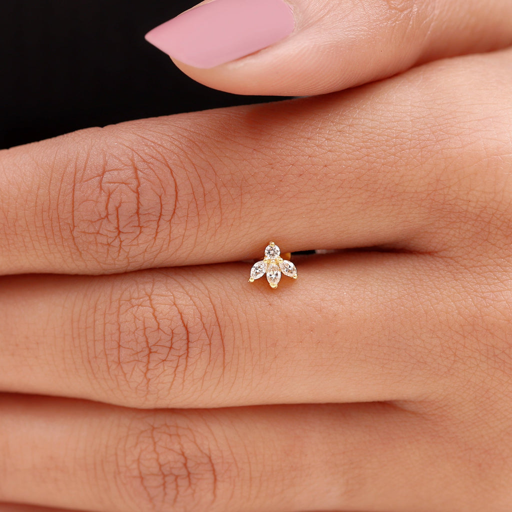 Marquise Shape Diamond Leaf Earring for Helix Piercing