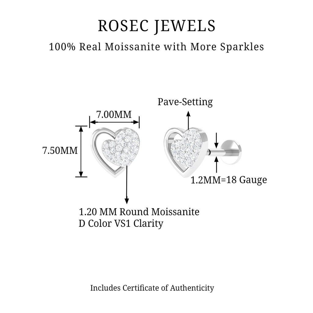 Moissanite Heart Stud Earring for Rook Piercing