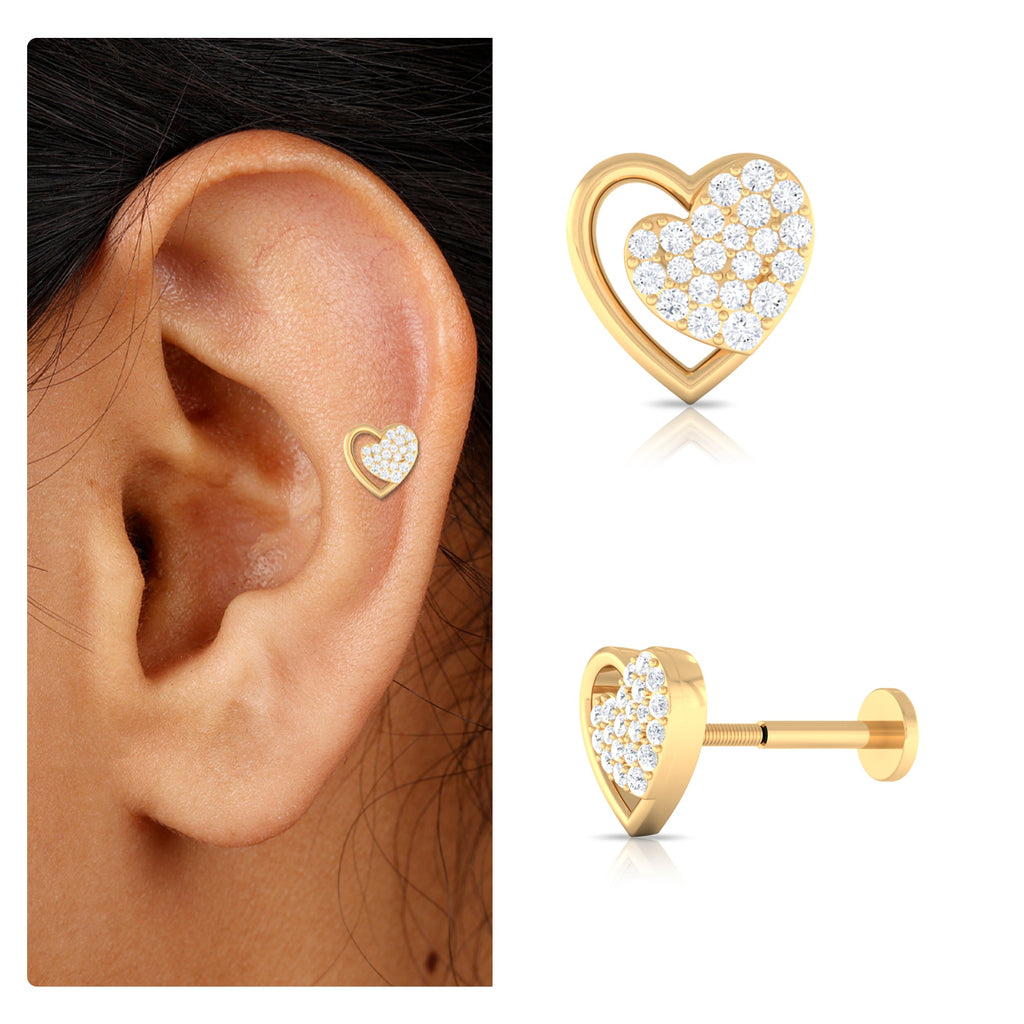 Moissanite Heart Stud Earring for Rook Piercing