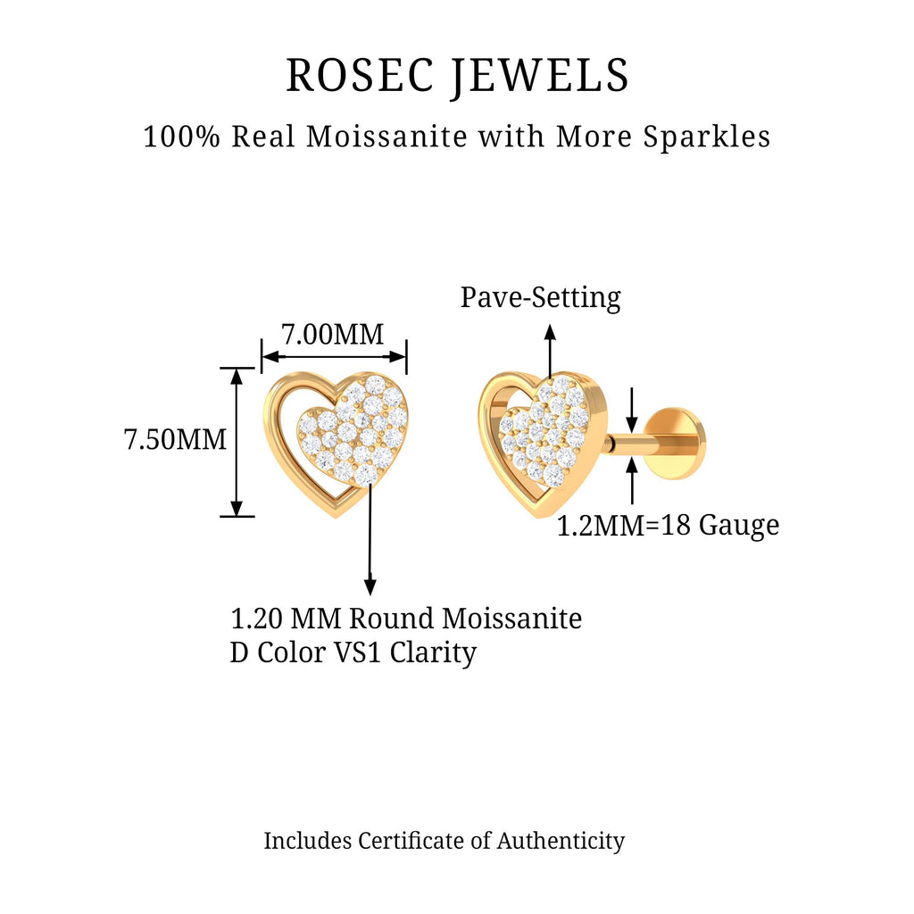 Moissanite Heart Stud Earring for Rook Piercing