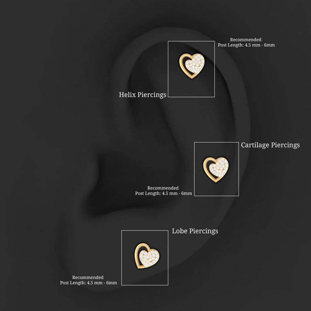 Moissanite Heart Stud Earring for Rook Piercing
