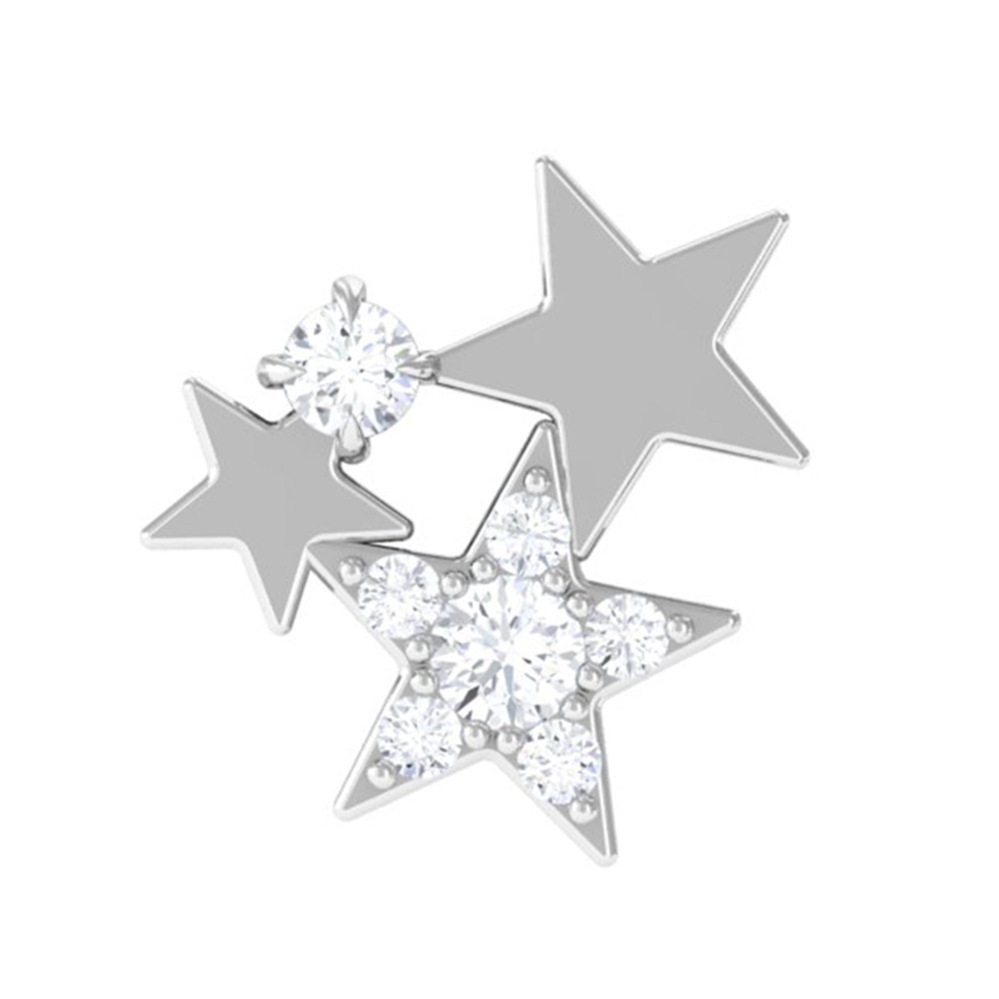 Round Cut Natural Diamond Gold Star Cartilage Earring