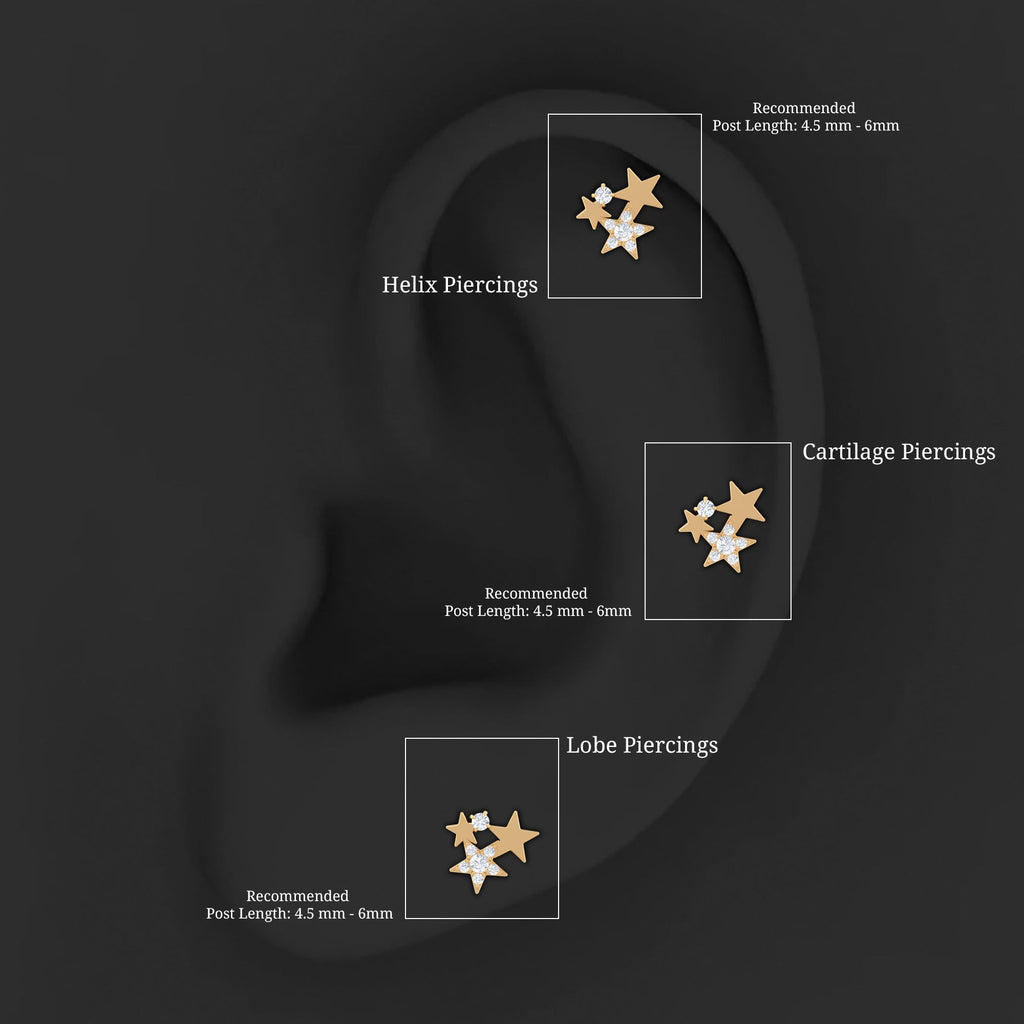 Round Cut Natural Diamond Gold Star Cartilage Earring