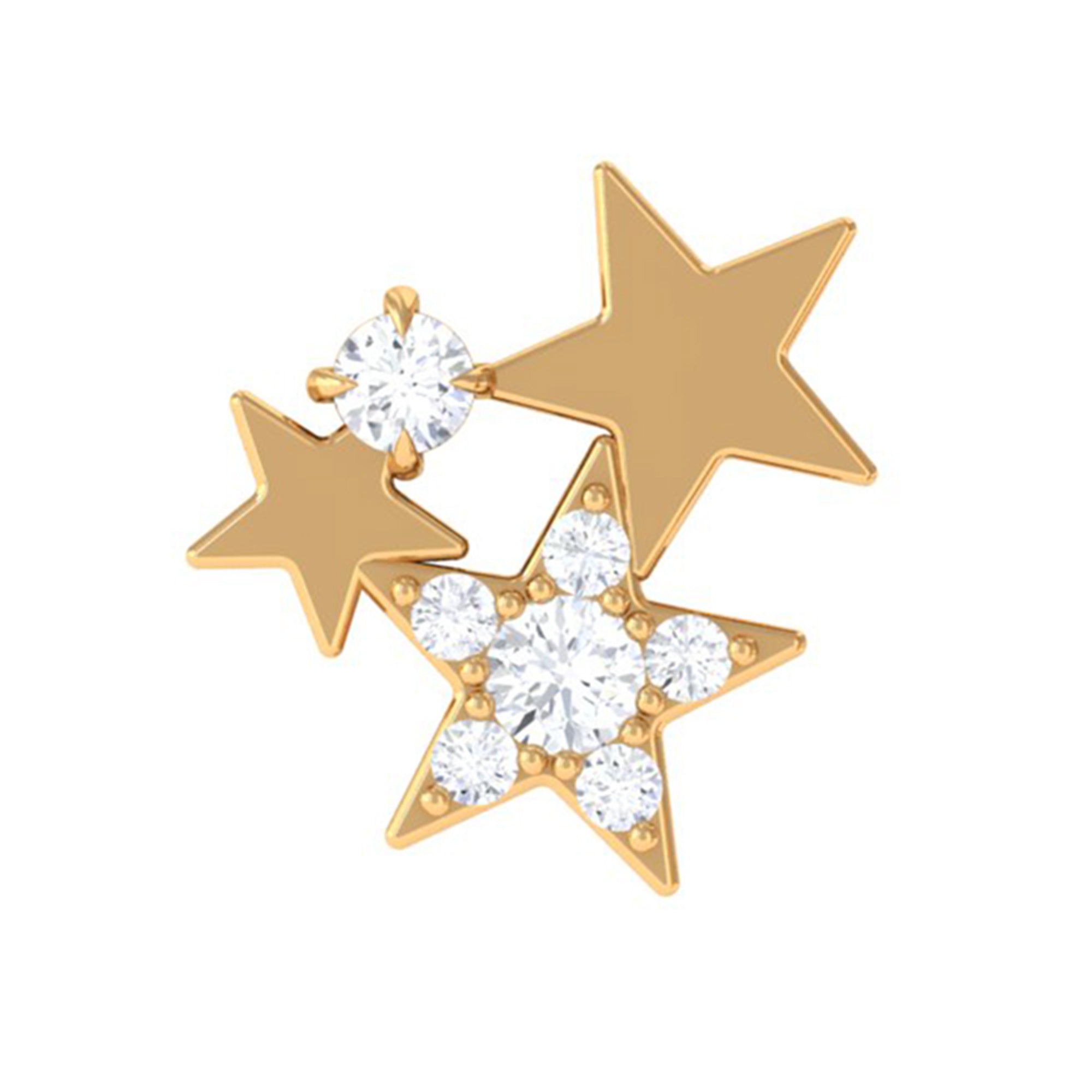 Round Cut Natural Diamond Gold Star Cartilage Earring