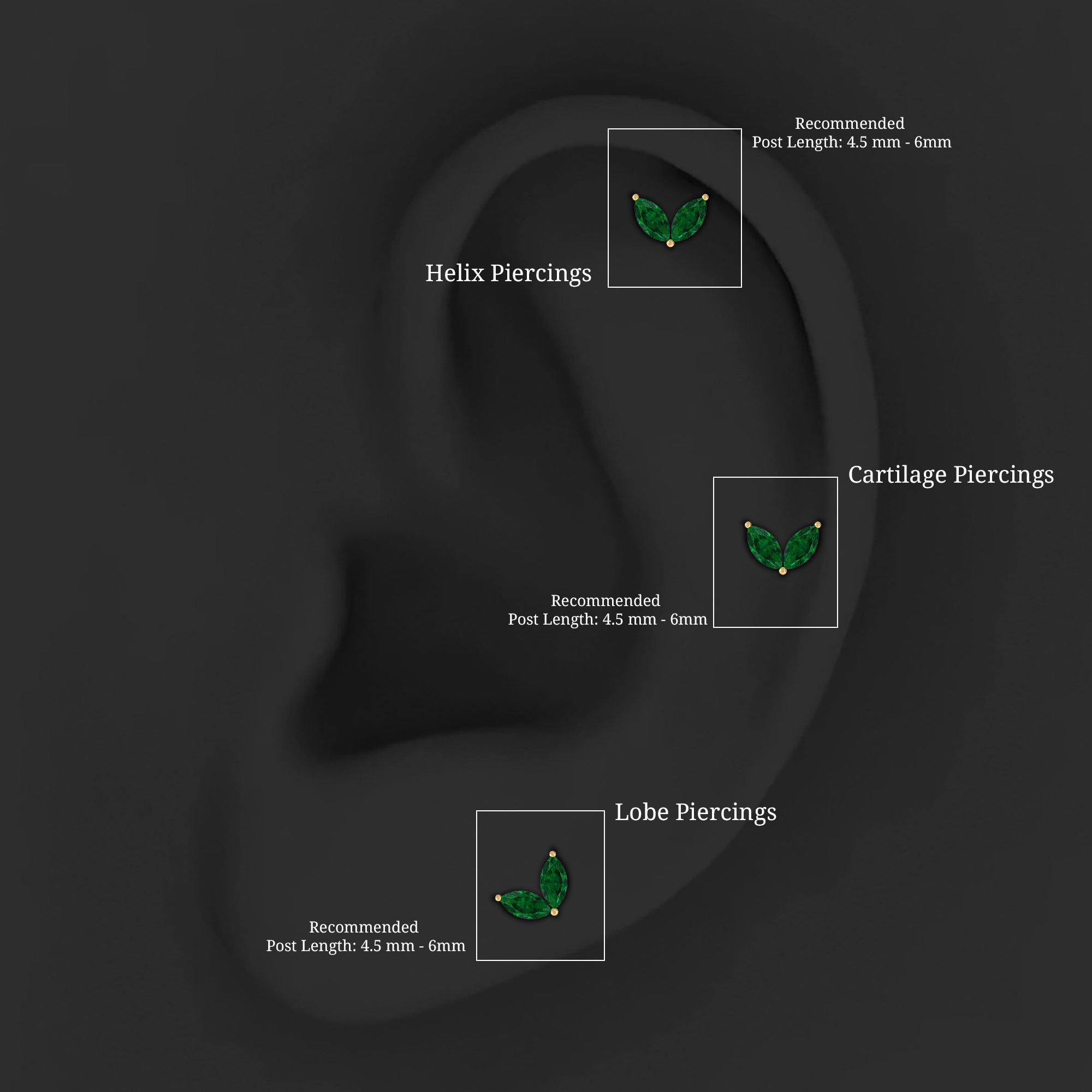Marquise Created Emerald Leaf Earring for Helix Piercing