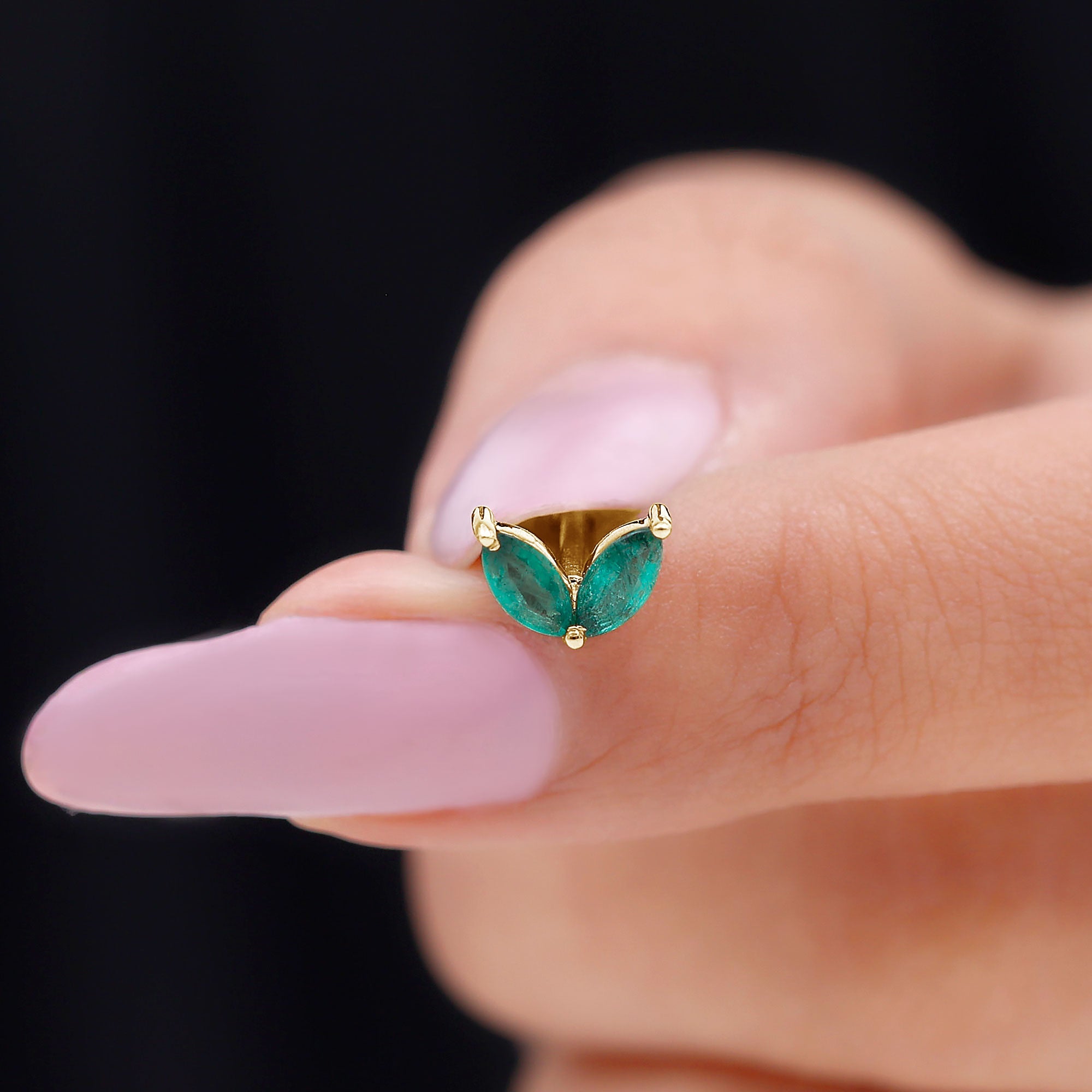 Marquise Created Emerald Leaf Earring for Helix Piercing