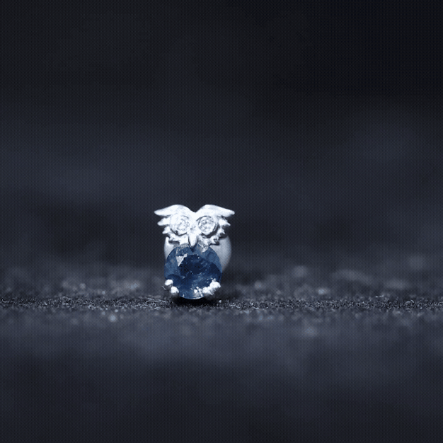 Blue Sapphire and Moissanite Owl Helix Earring