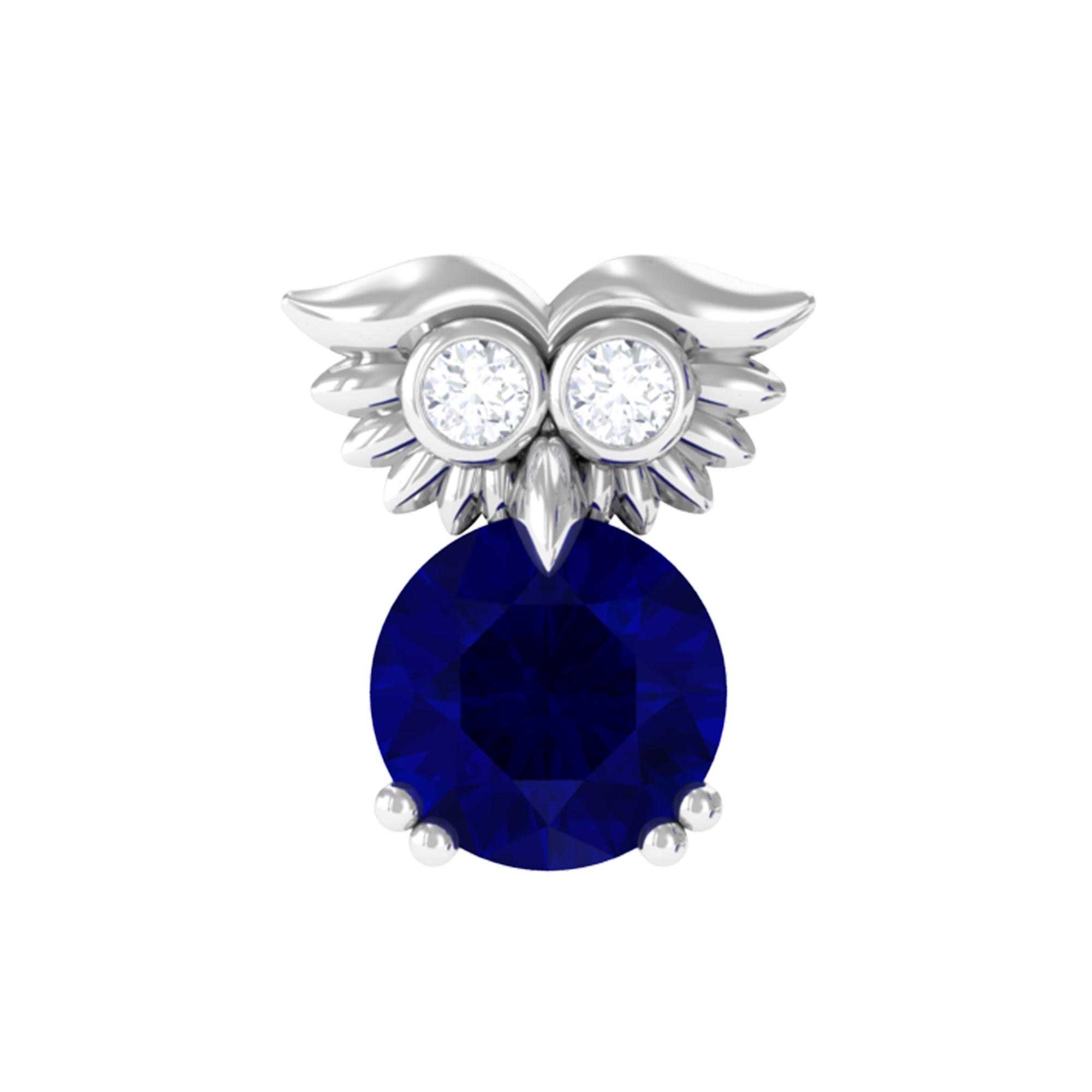 Blue Sapphire and Moissanite Owl Helix Earring