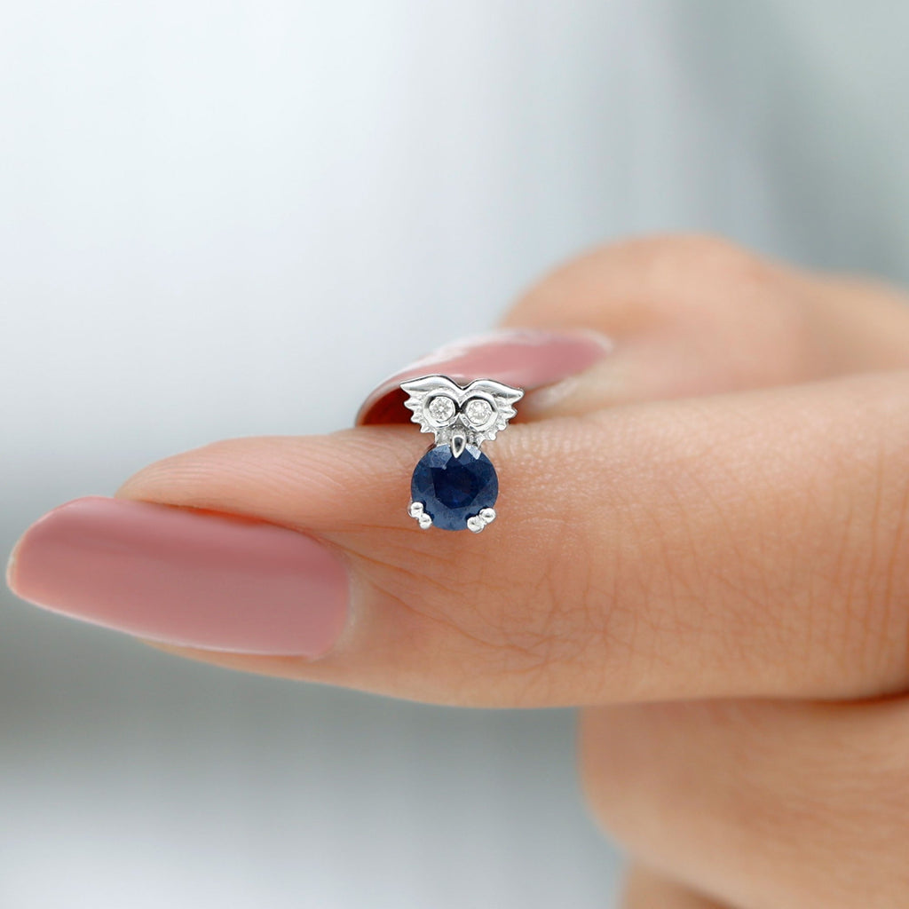 Blue Sapphire and Moissanite Owl Helix Earring