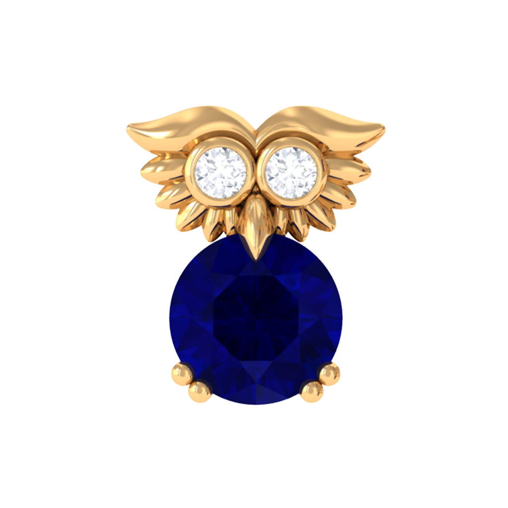 Blue Sapphire and Moissanite Owl Helix Earring