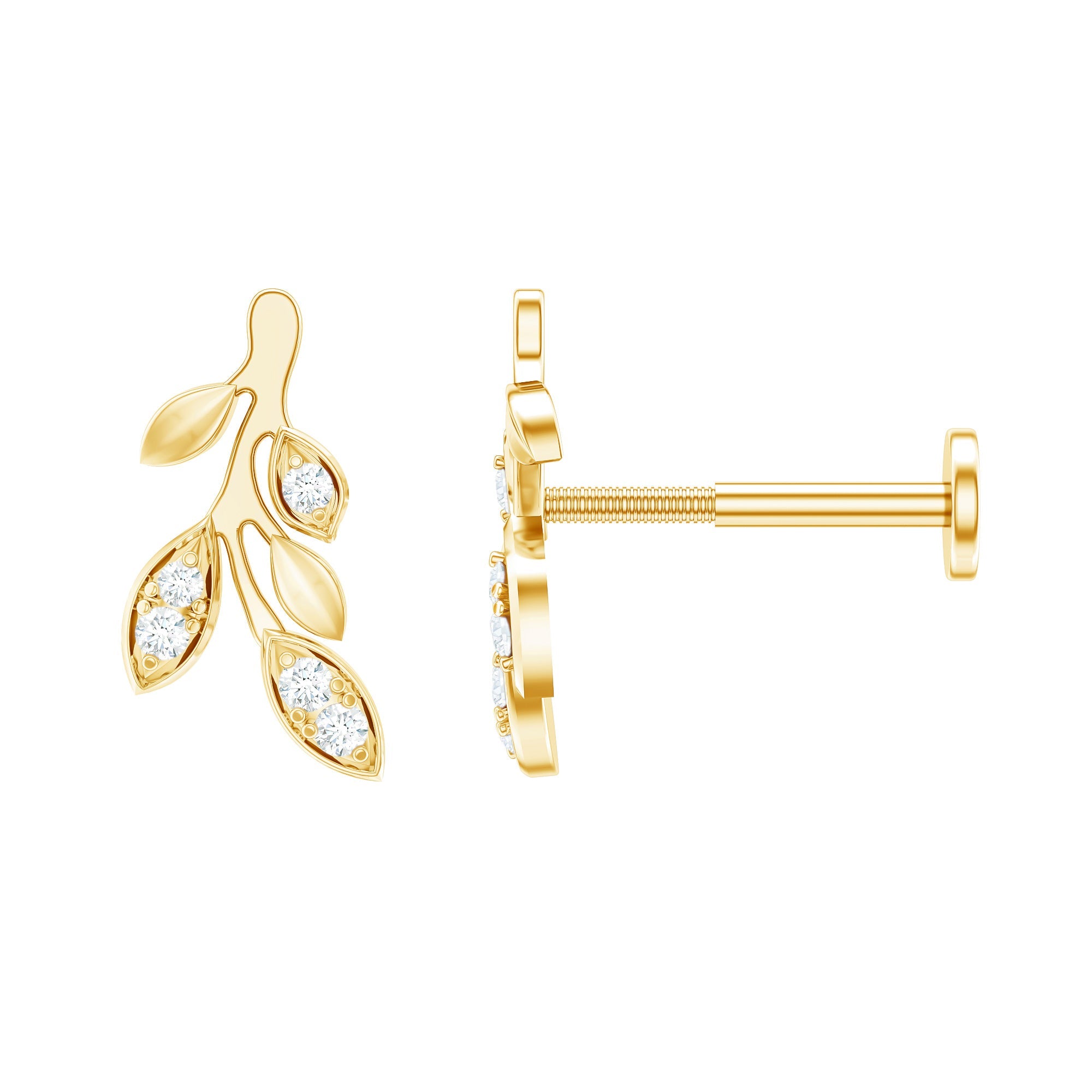 Diamond Vine Leaf Earring for Helix Piercing