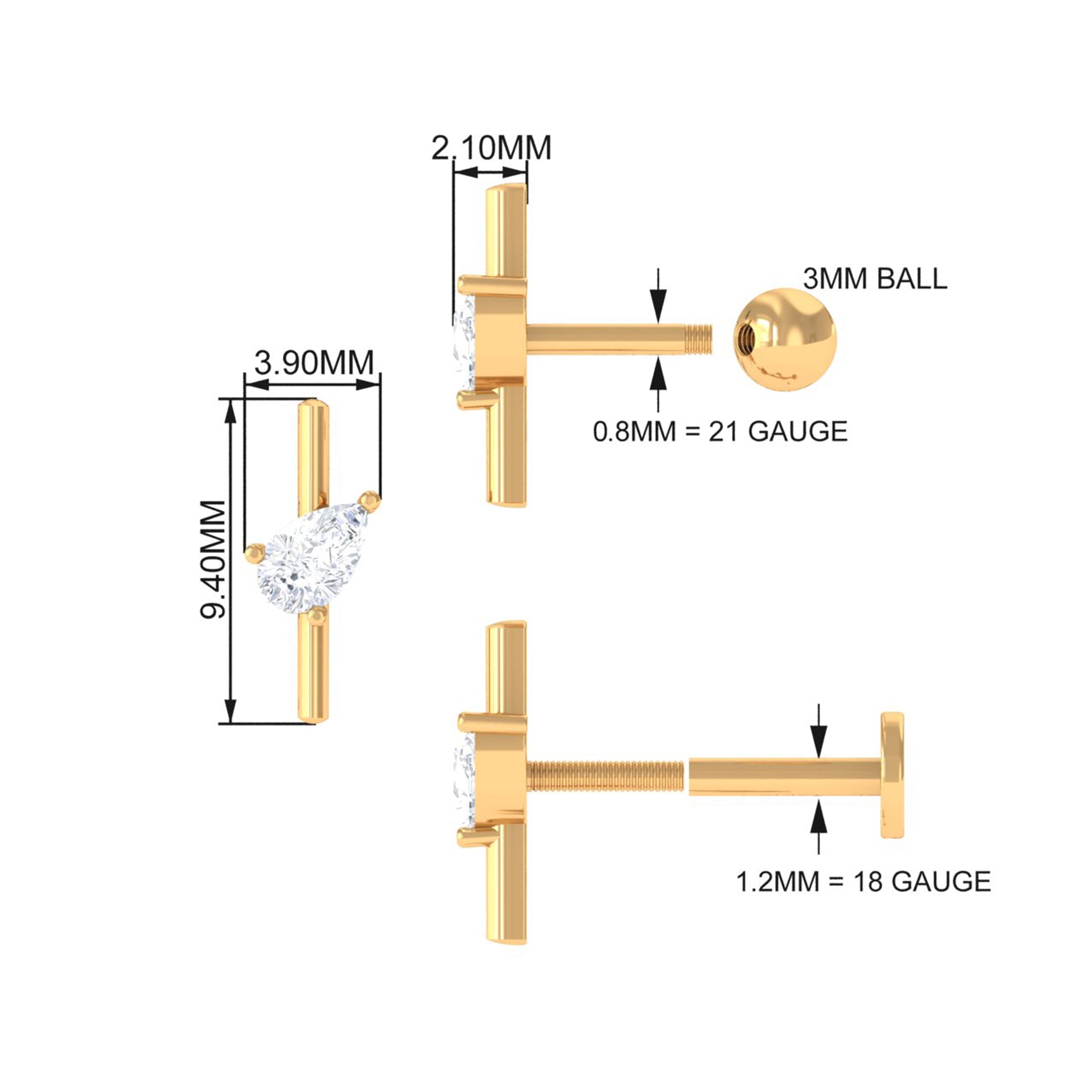 Pear Shape Diamond Solitaire Helix Earring for Her