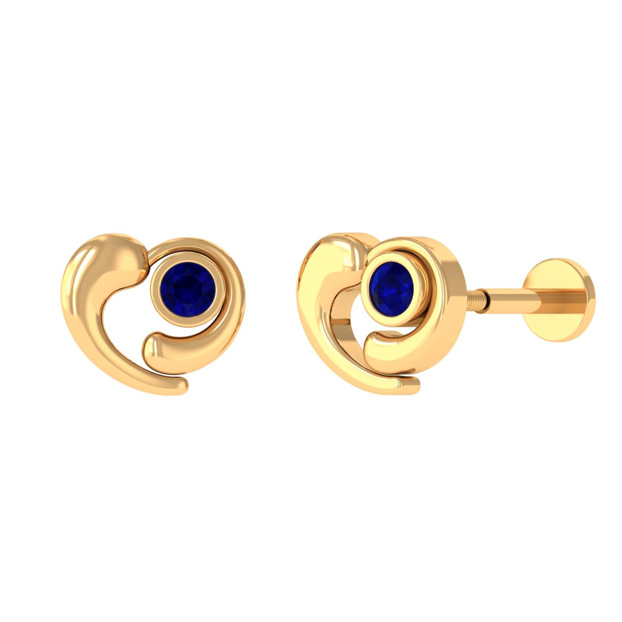 Natural Blue Sapphire Heart Earring for Helix Piercing
