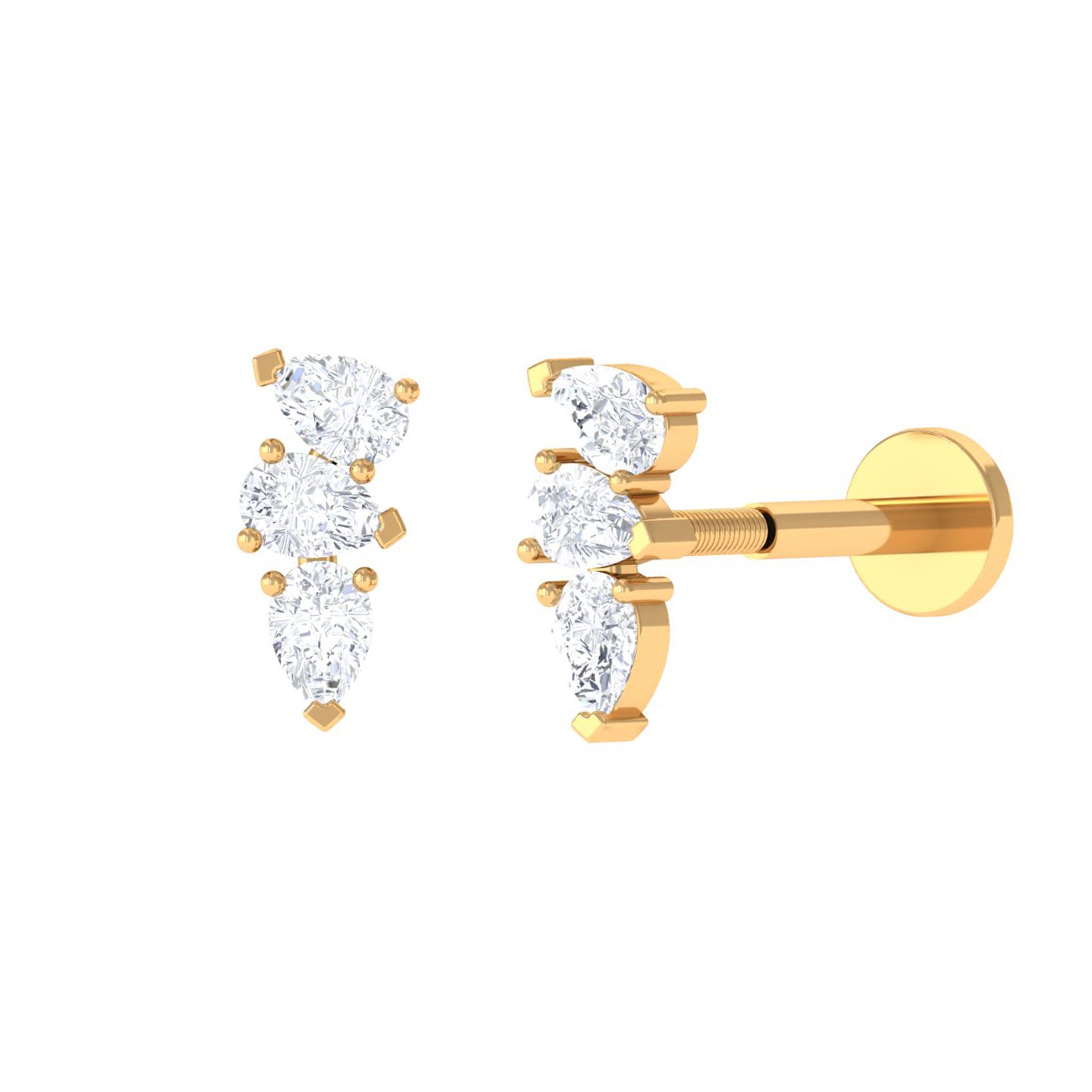 Pear Shape Diamond 3 Stone Earring for Tragus Piercing