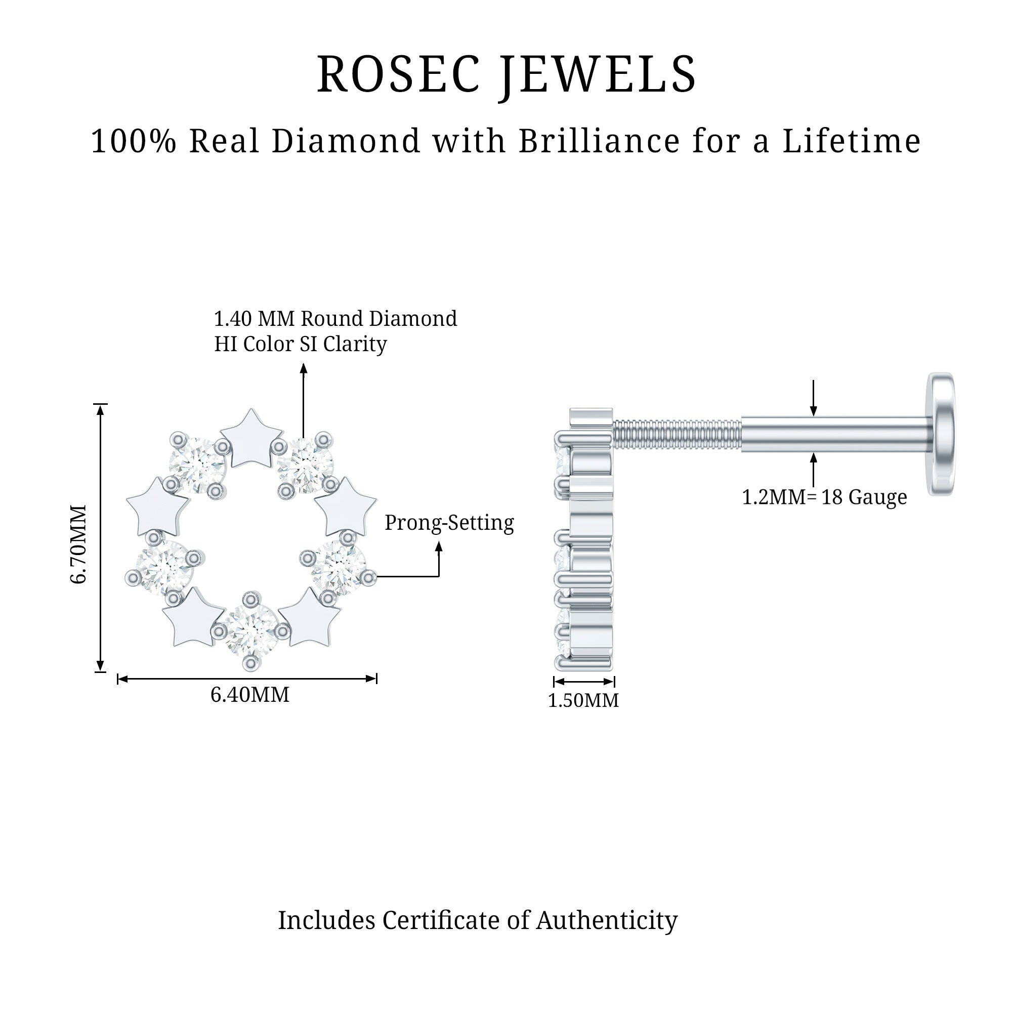 Minimal Diamond Open Circle Earring for Helix Piercing