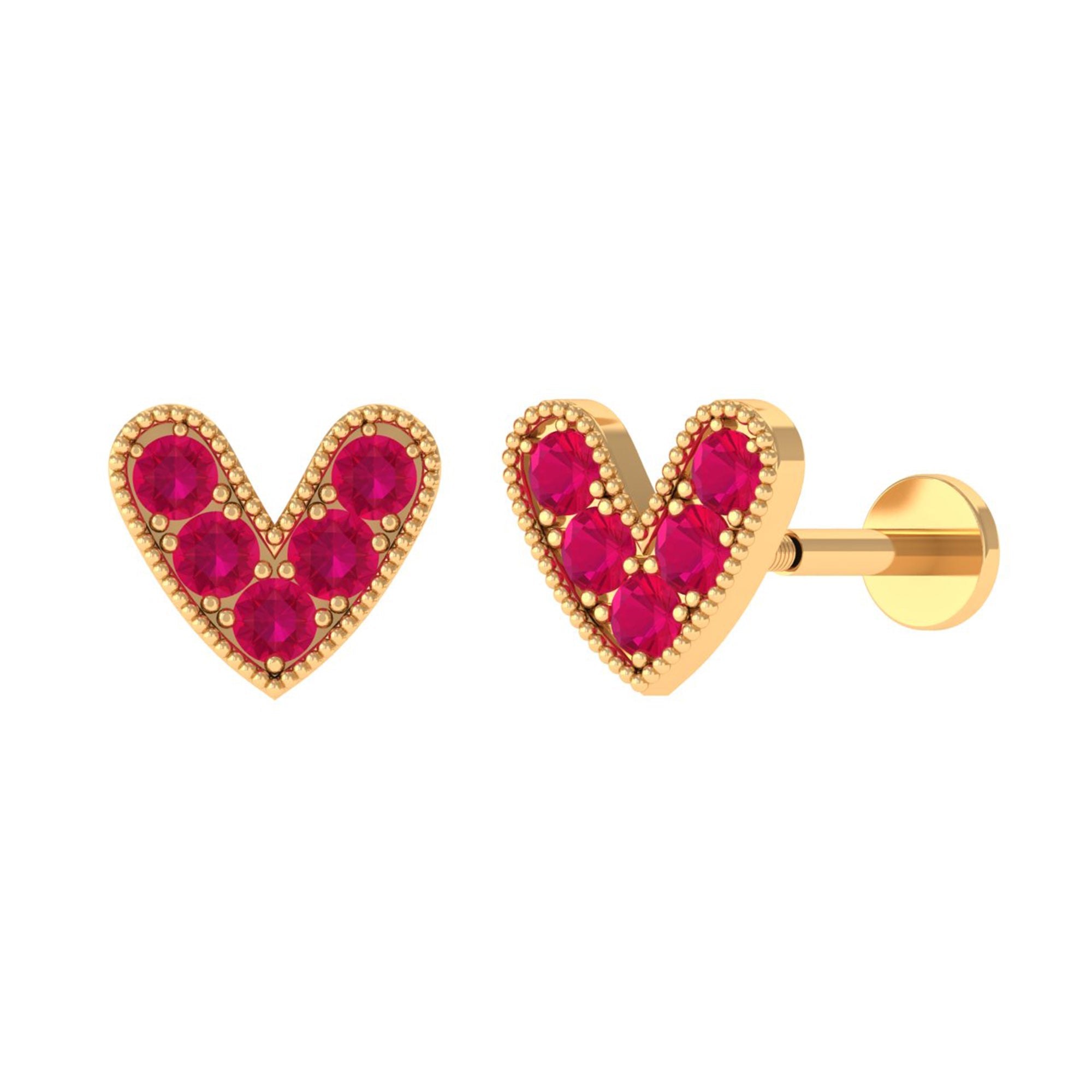 Natural Ruby Heart Earring for Helix Piercing