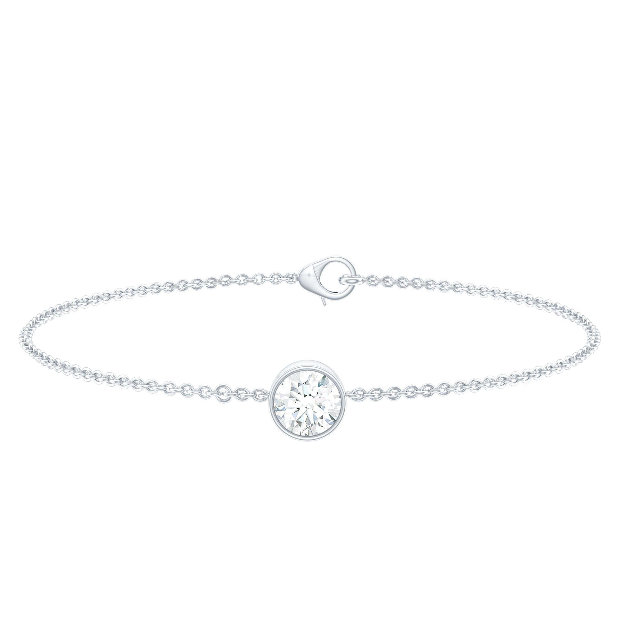 Bezel Set 7 MM CZ Diamond Solitaire Chain Bracelet