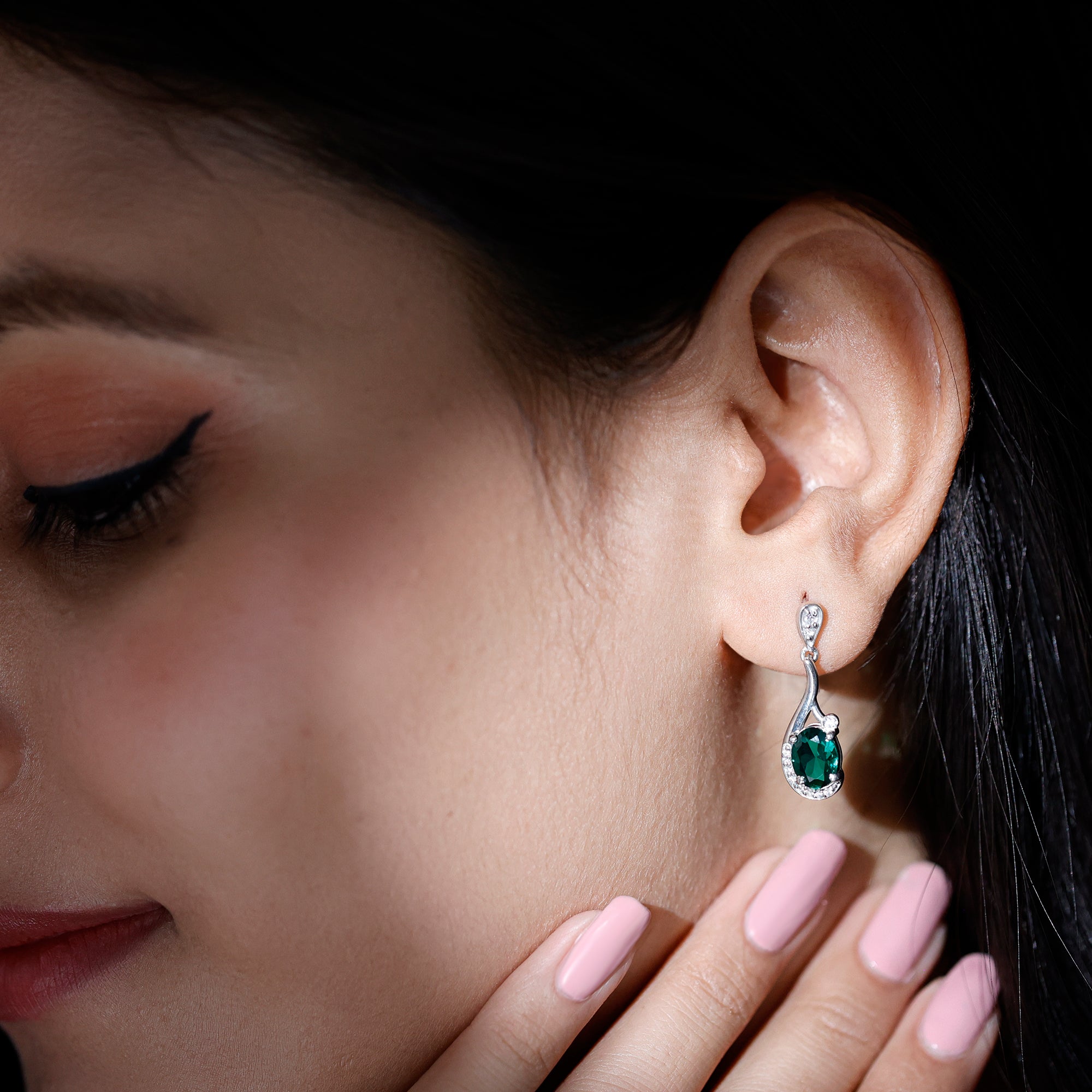 Oval 6X8 MM Lab Grown Emerald Vintage Bridal Earrings