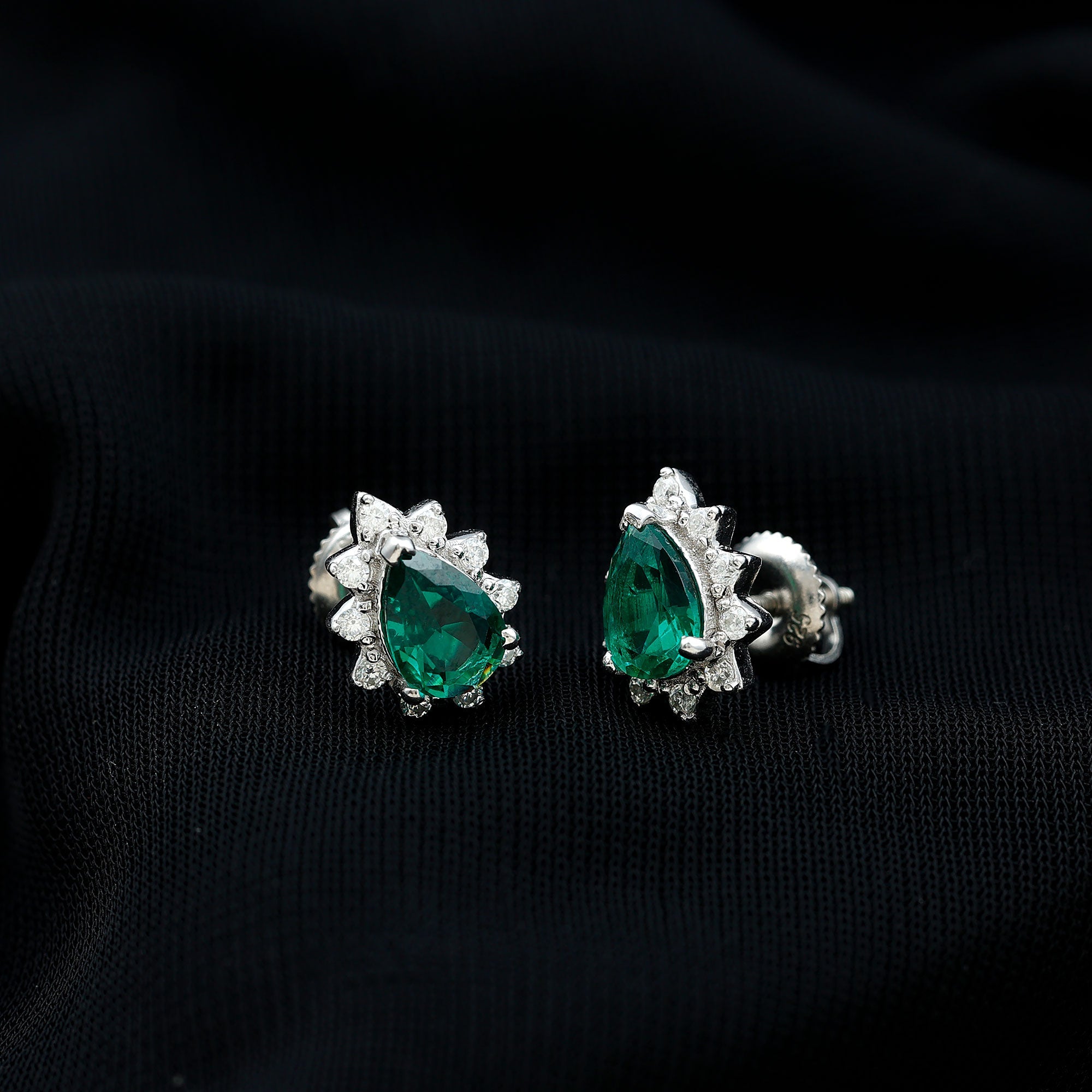 Floral Inspired Lab Emerald Stud Earrings with Moissanite