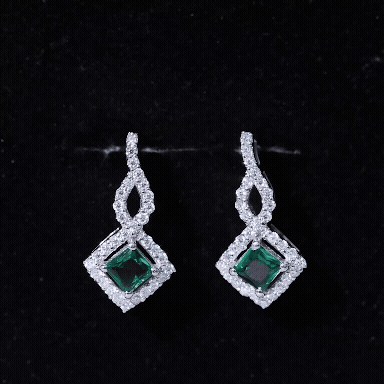 Silver Lab Created Emerald Drop Earrings with Moissanite
