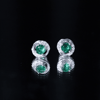 Certified 5 MM Lab Emerald Swirl Stud Earrings with Moissanite