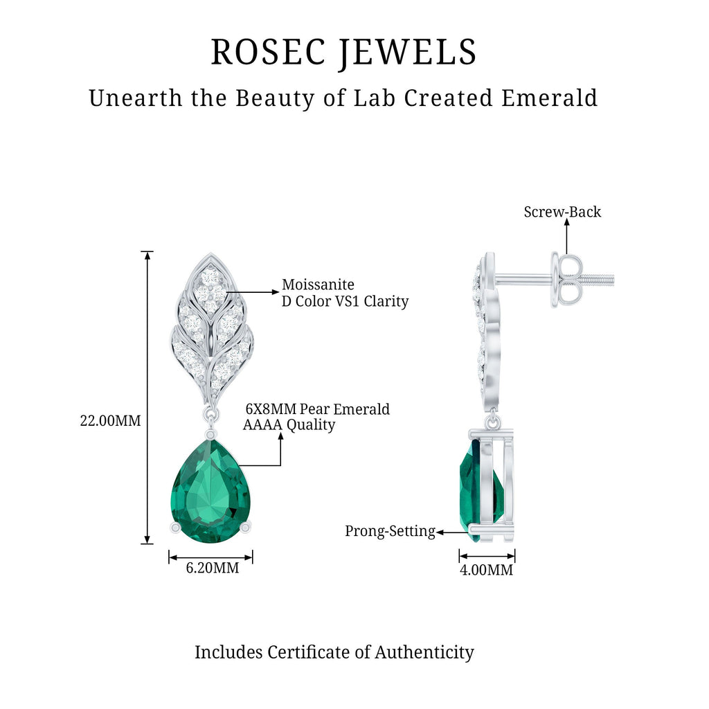 Certified Lab Grown Emerald Drop Earrings with Moissanite