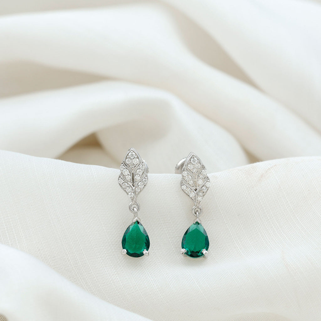 Certified Lab Grown Emerald Drop Earrings with Moissanite