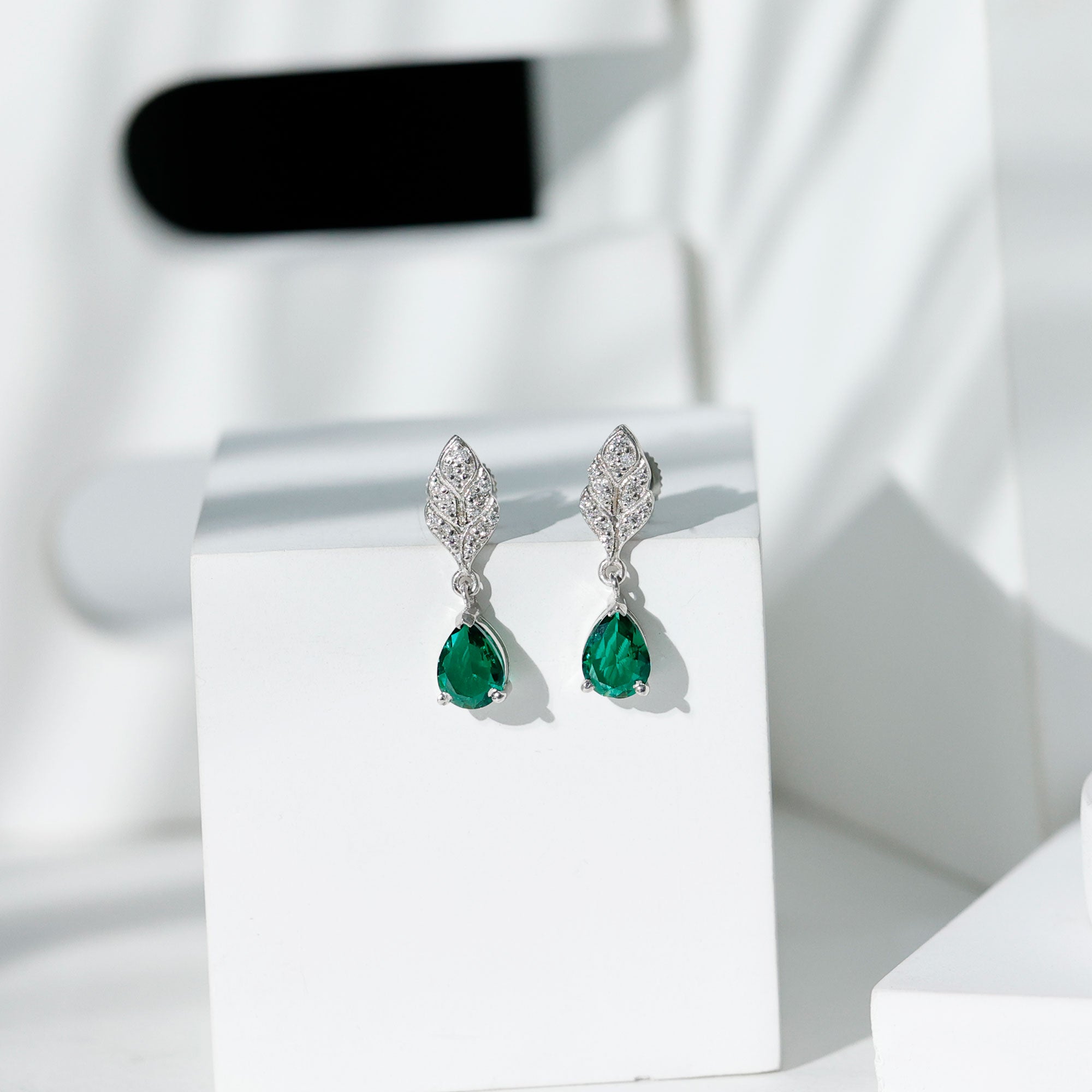 Certified Lab Grown Emerald Drop Earrings with Moissanite