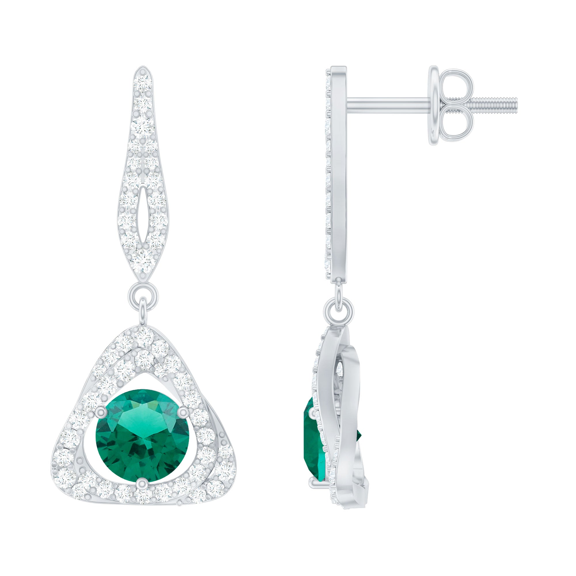 Lab Grown Emerald Drop and Dangle Earrings with Moissanite