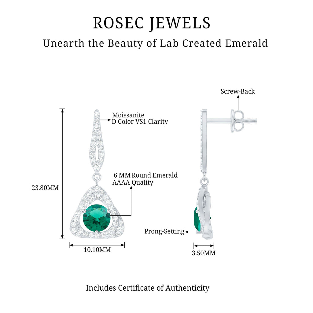 Lab Grown Emerald Drop and Dangle Earrings with Moissanite