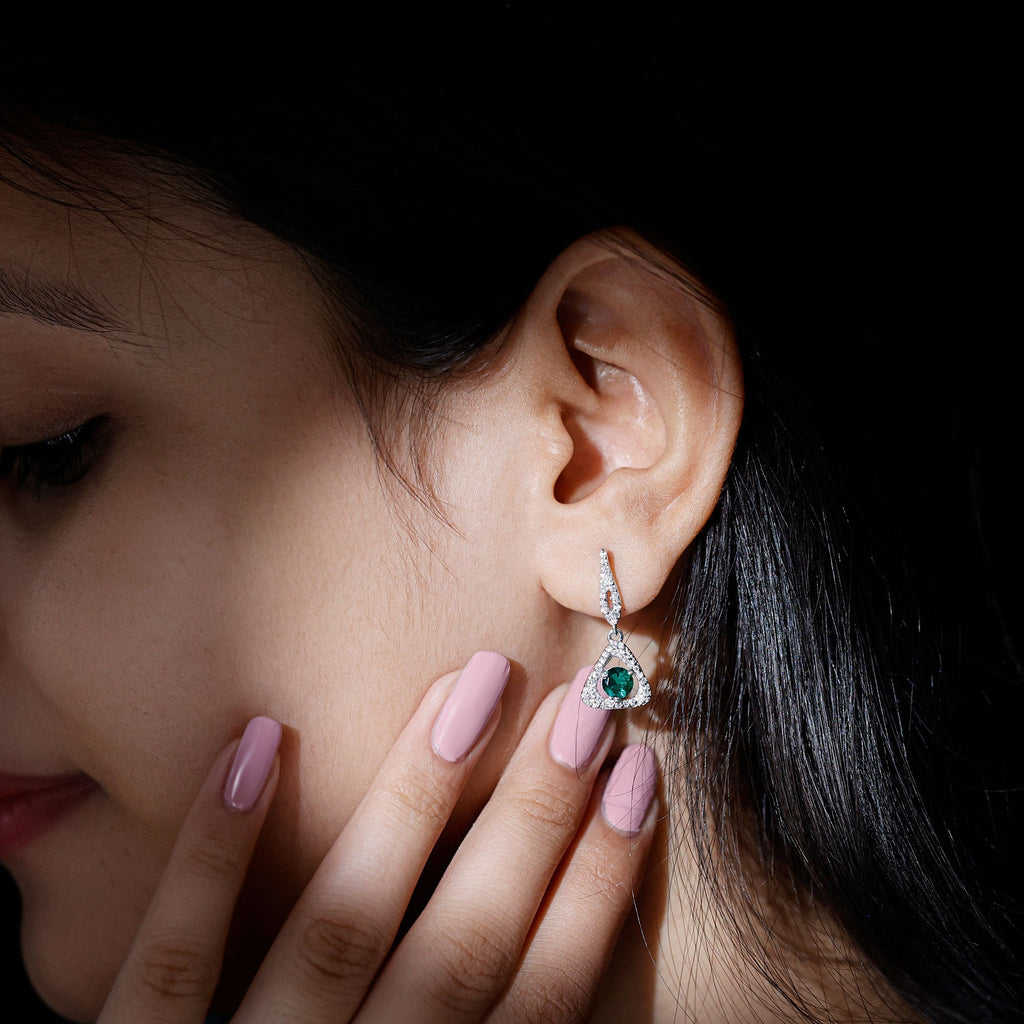 Lab Grown Emerald Drop and Dangle Earrings with Moissanite