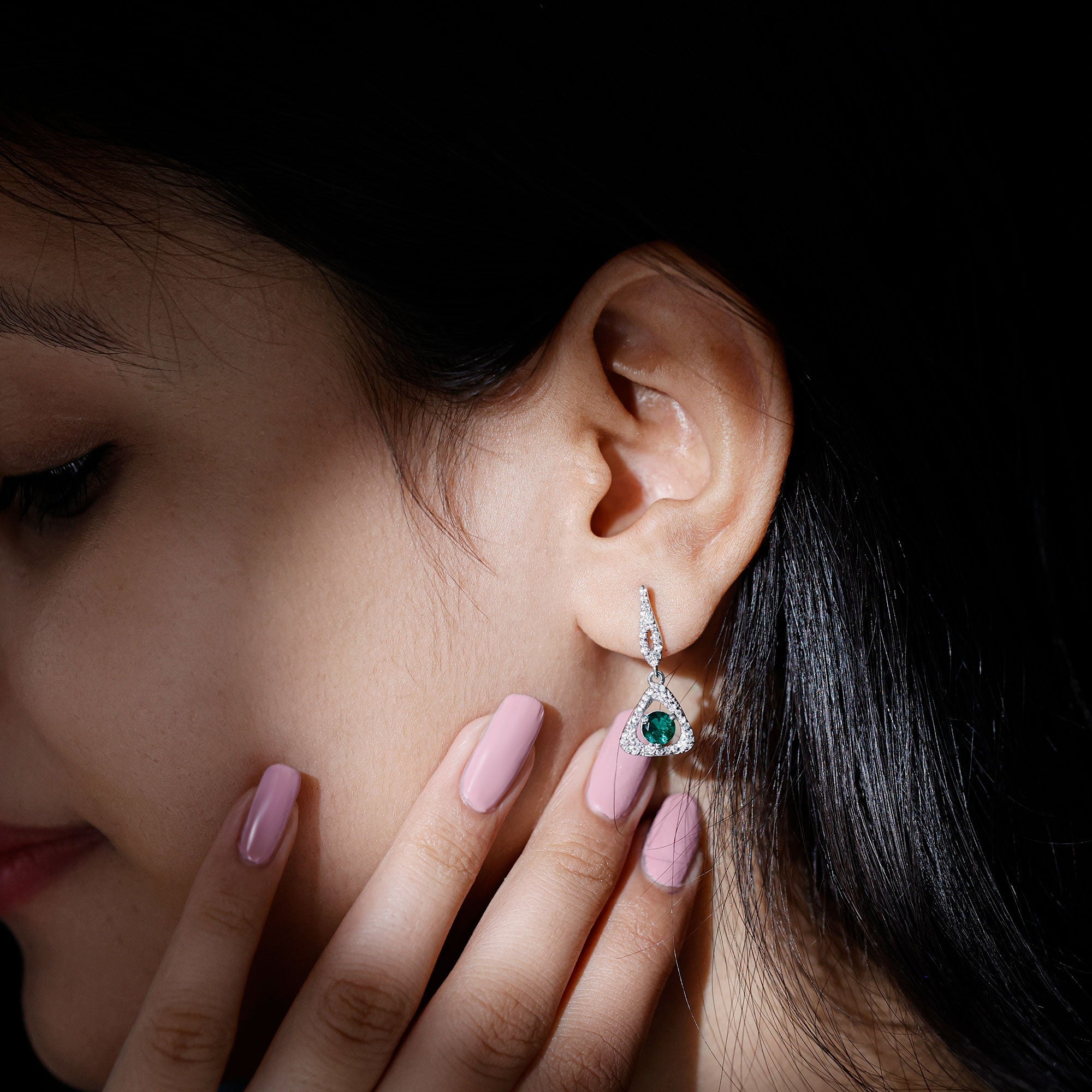 Lab Grown Emerald Drop and Dangle Earrings with Moissanite